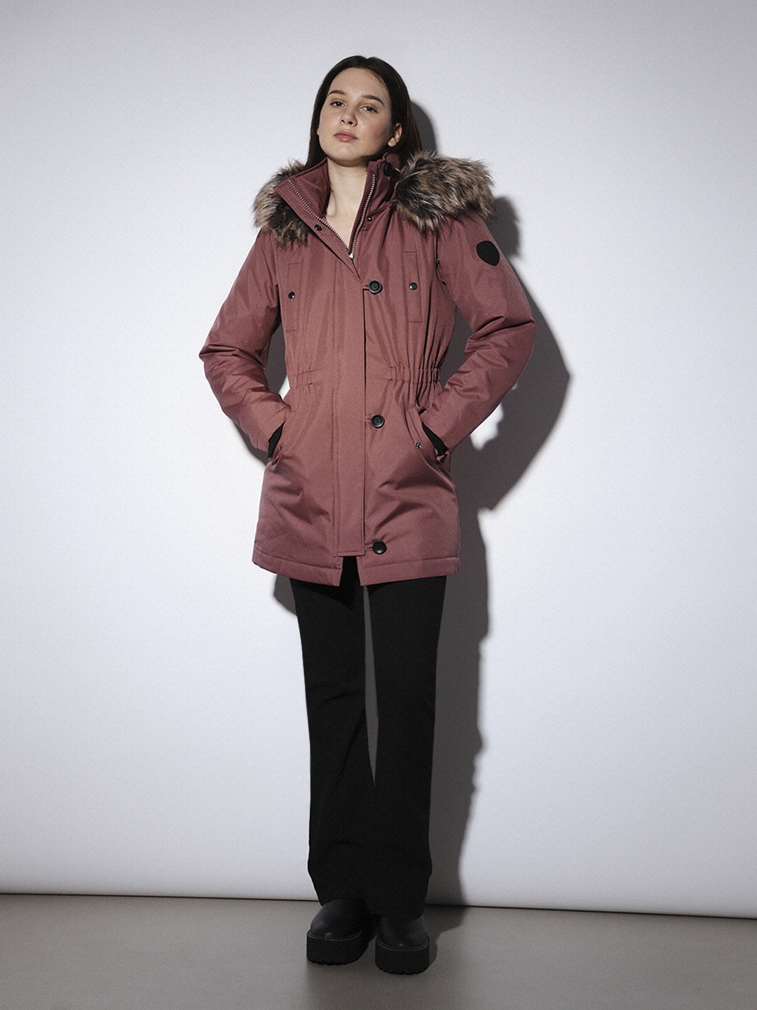 

ONLY Women Solid Hooded Faux Fur Trim Parka Coats, Brown