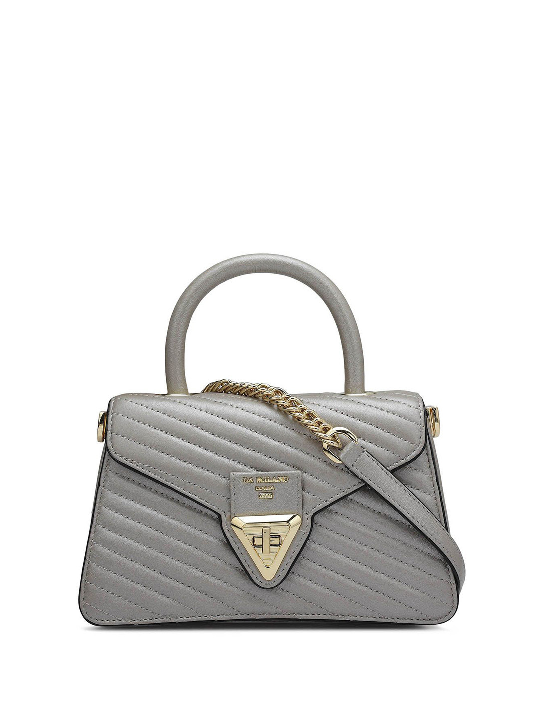 

Da Milano Women Textured Leather Structured Shoulder Bag, Grey