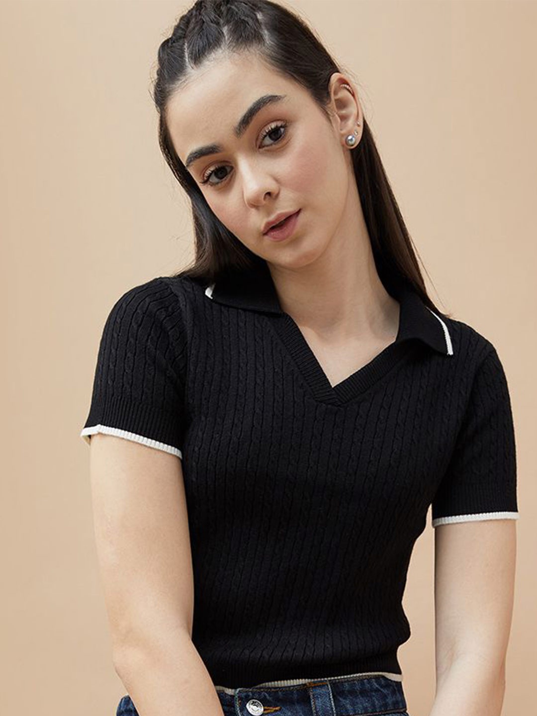 

Ginger by Lifestyle Women Solid Shirt Collar Top, Black