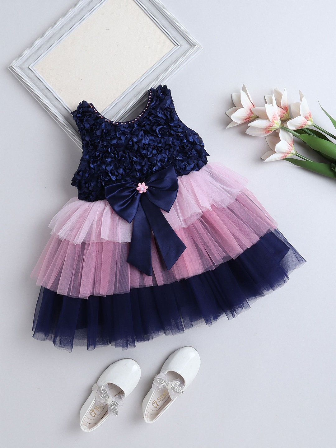 

The Magic Wand Girls Embellished Fit & Flare Dress, Navy blue
