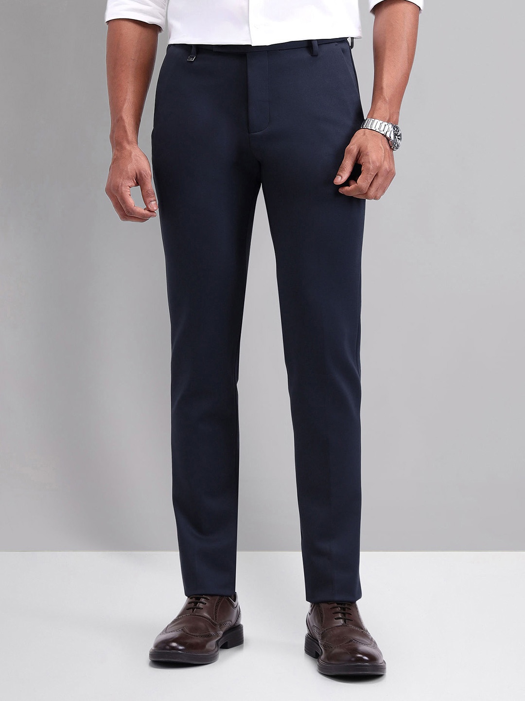 

AD By Arvind Men Mid-Rise Regular Fit Formal Trousers, Blue
