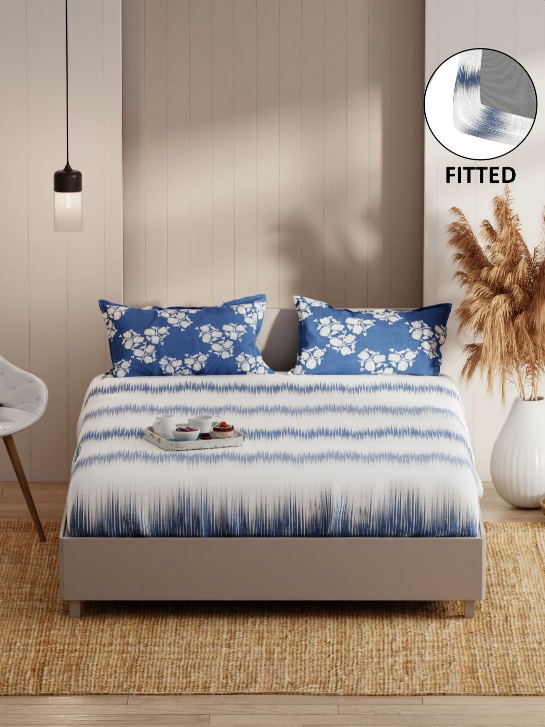 

KOPA Blue Floral Microfiber 152 TC Queen Bedsheet with 2 Pillow Covers 1.80 x 1.98 Mts