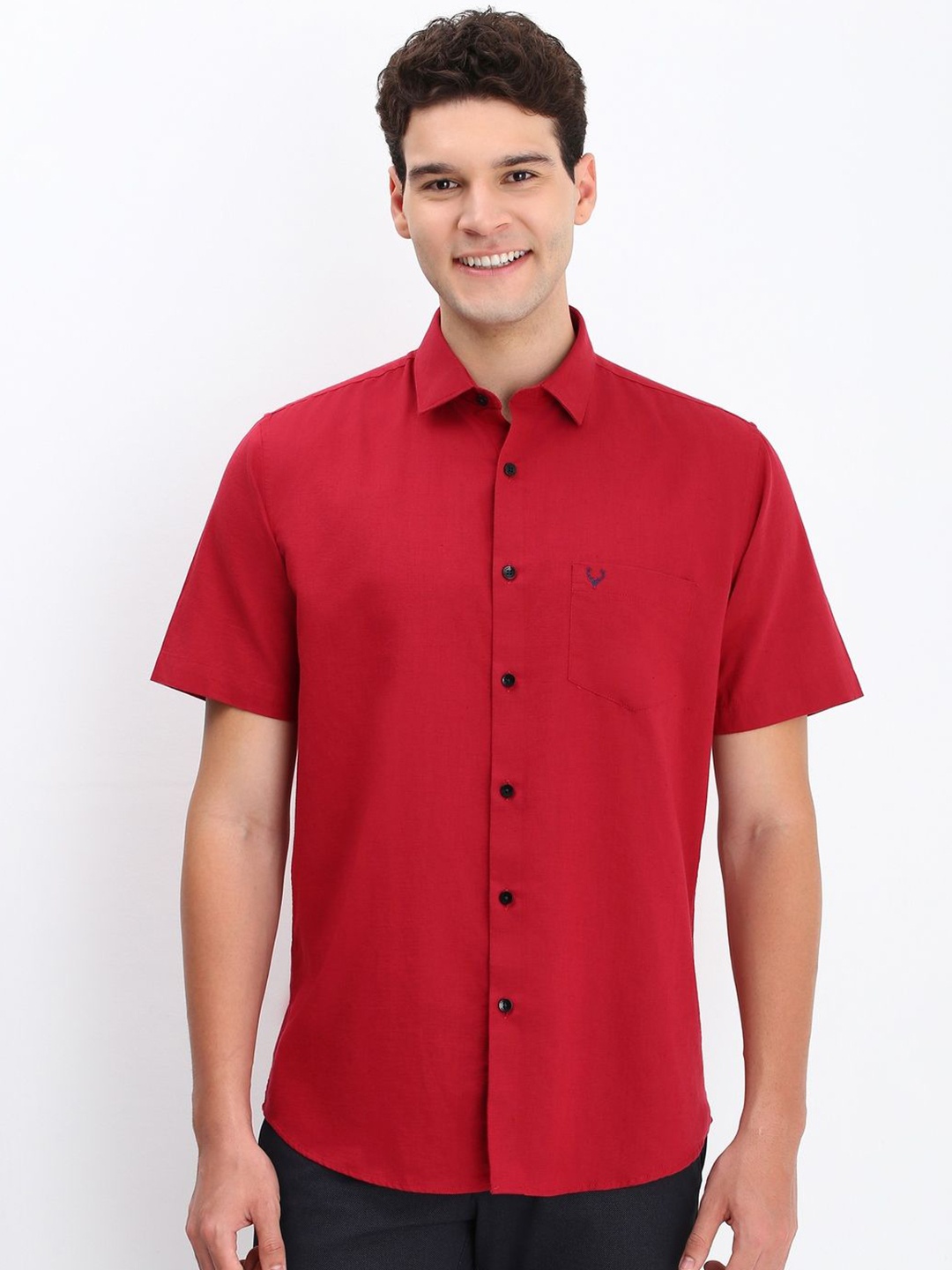 

Allen Solly Men Spread Collar Solid Cotton Slim Fit Casual Shirt, Red