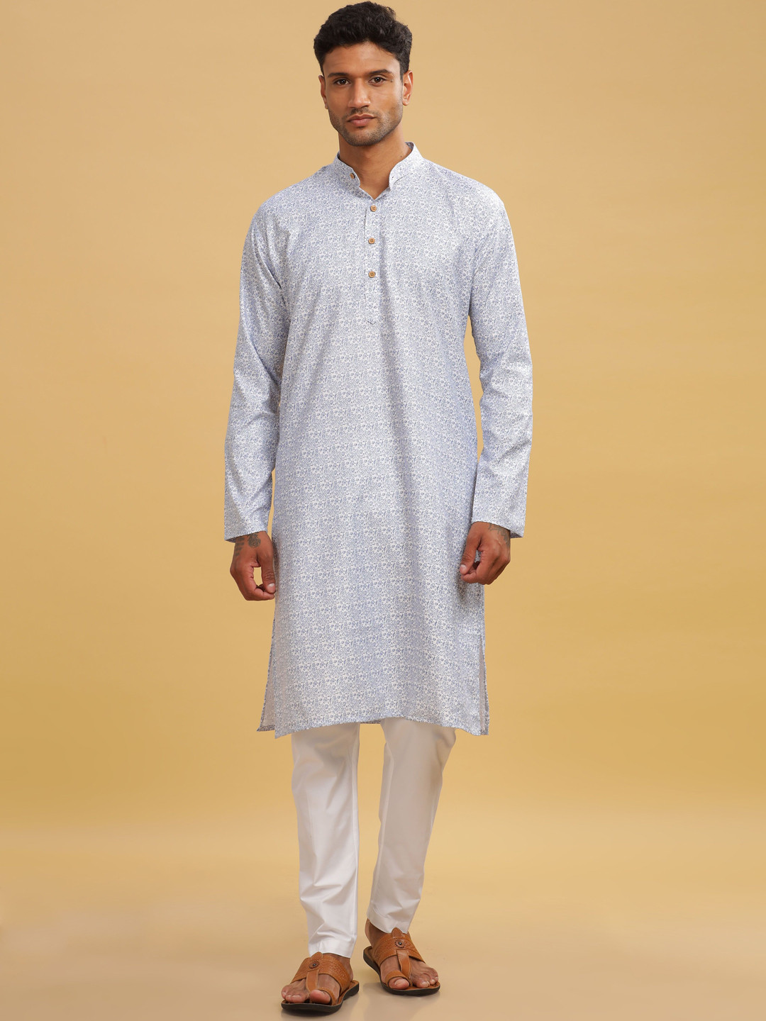 

Anouk Men Printed Ethnic Long Kurta, White