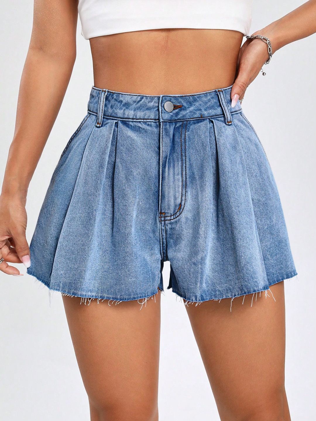 

Kotty Women Solid High-Rise Denim Shorts, Blue
