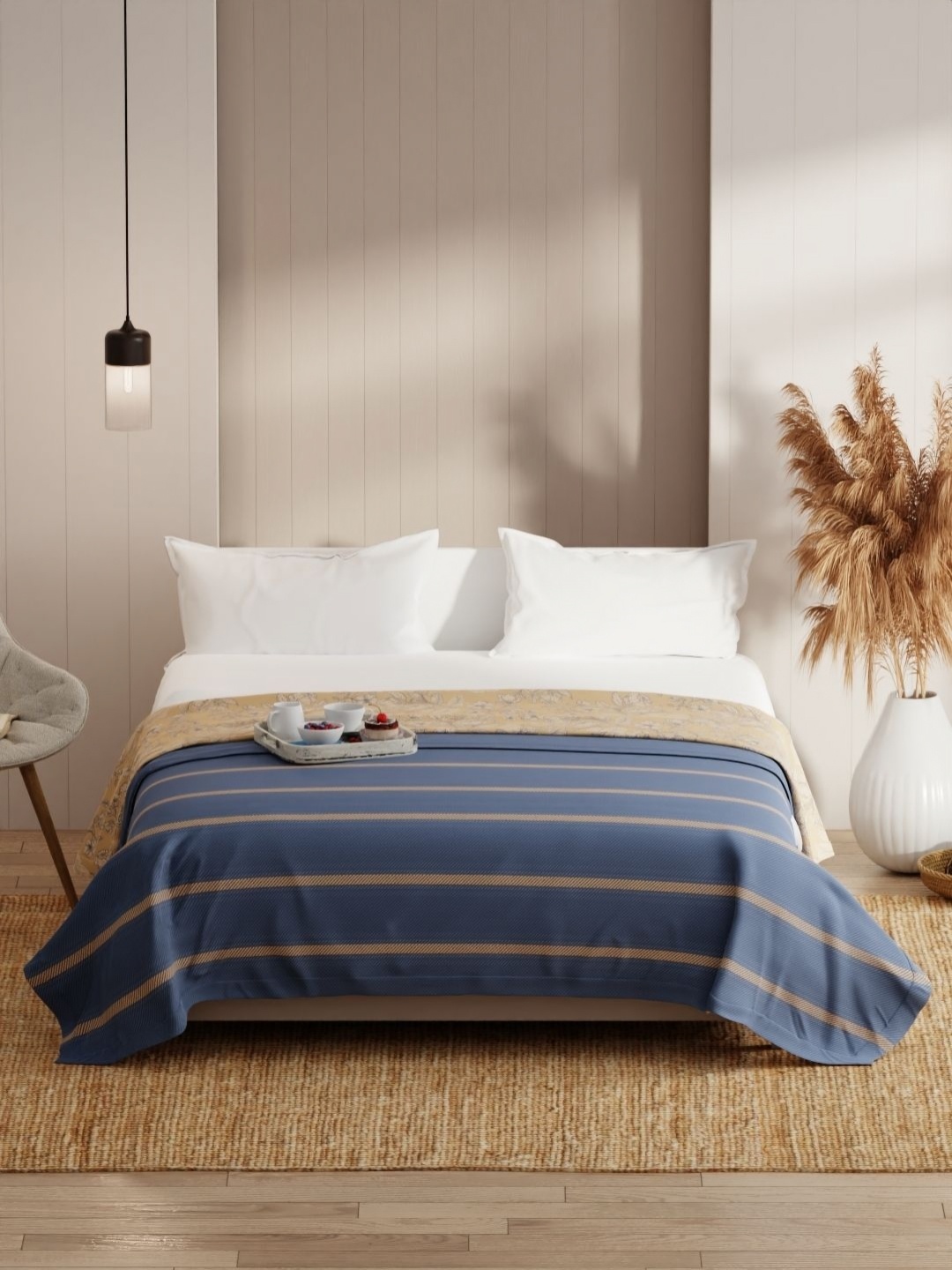 

KOPA Blue & Beige Striped Microfiber AC Room 150 GSM Double Bed Dohar