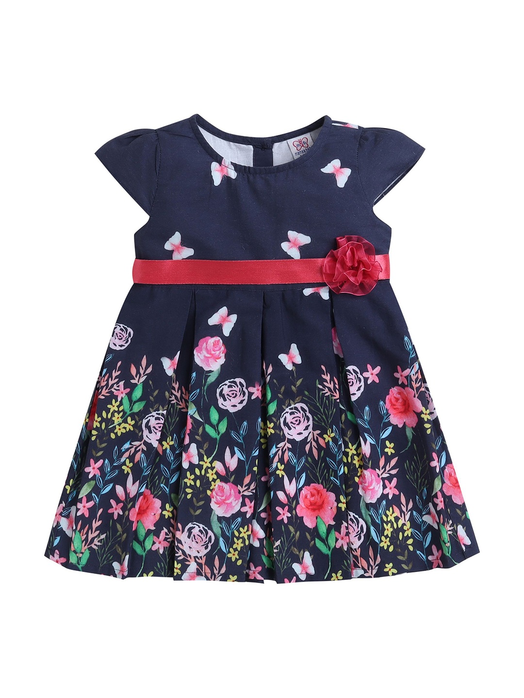 

mama & bebe Girls Printed Fit and Flare Midi Dress, Navy blue