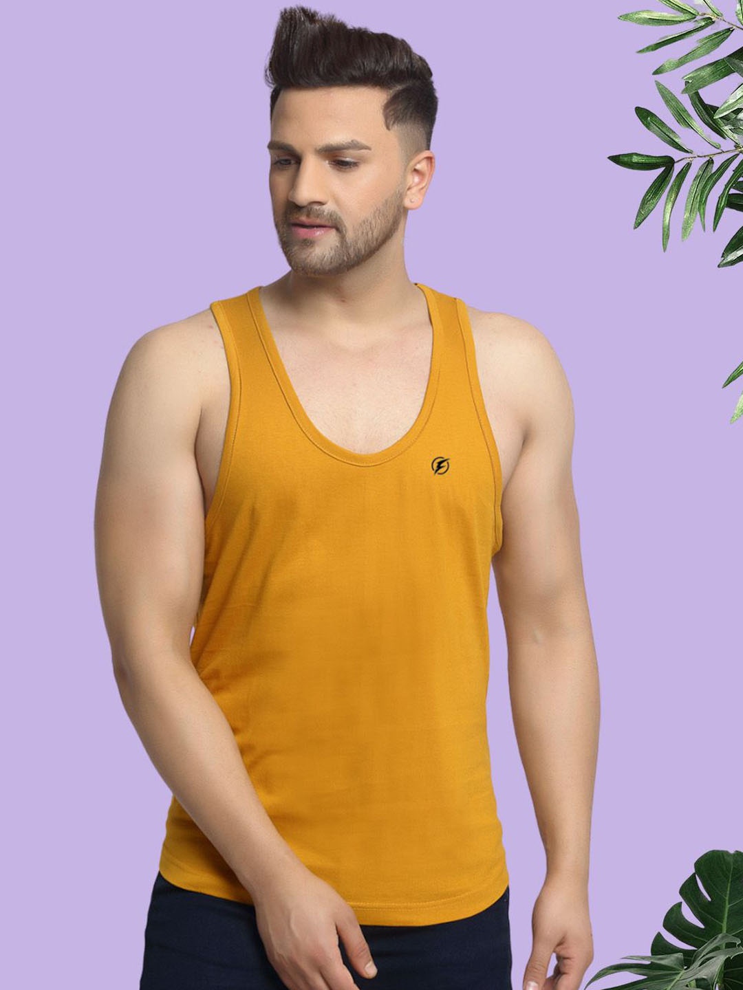 

Friskers Round Neck Cotton Gym Vest, Mustard