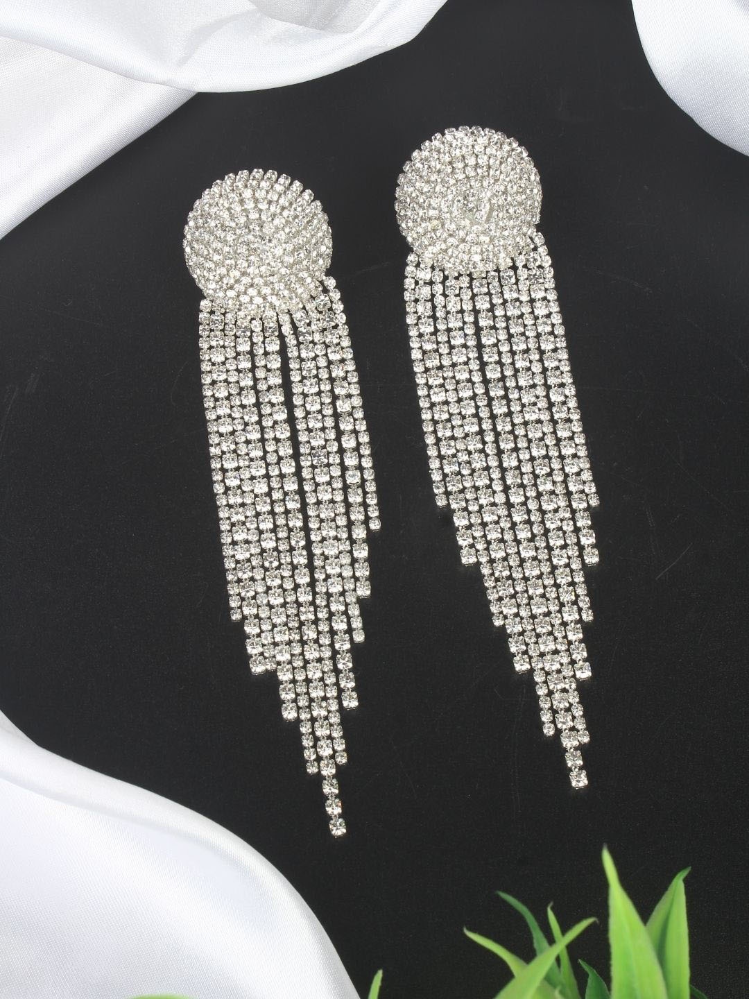 

KPOP Silver-Plated Contemporary Rhinestone Studded Drop Earrings