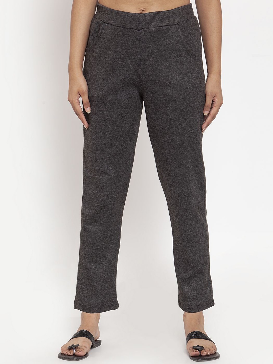 

TAG 7 Women Solid Mid Rise Regular Trousers, Grey