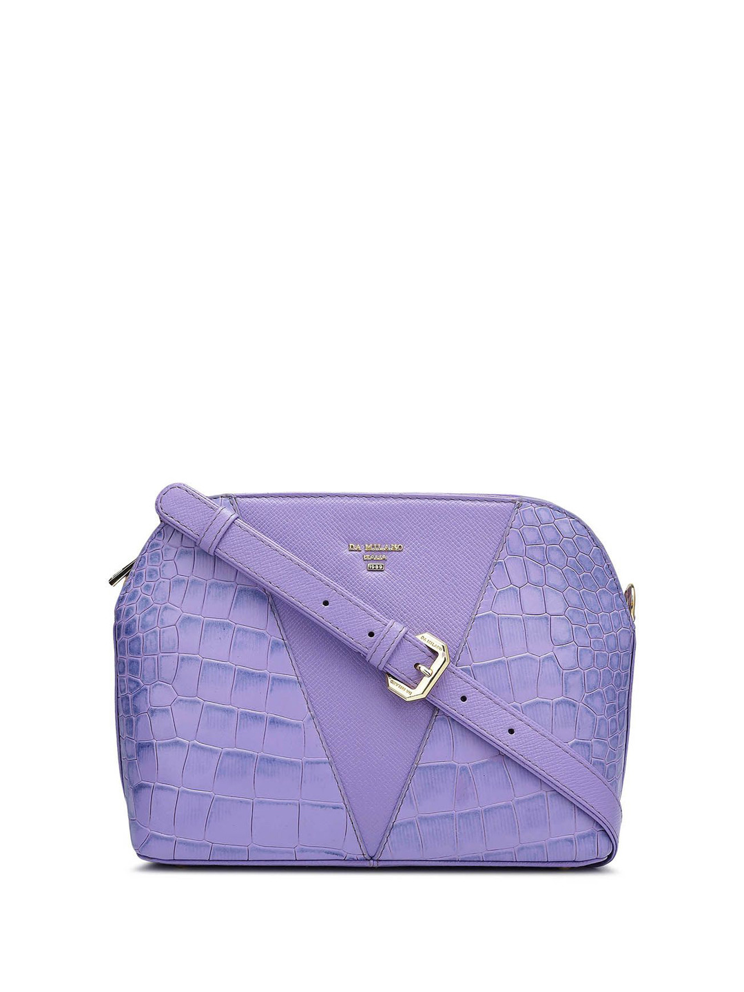 

Da Milano Women Textured Leather Sling Bag With Detachable Sling Strap, Lavender