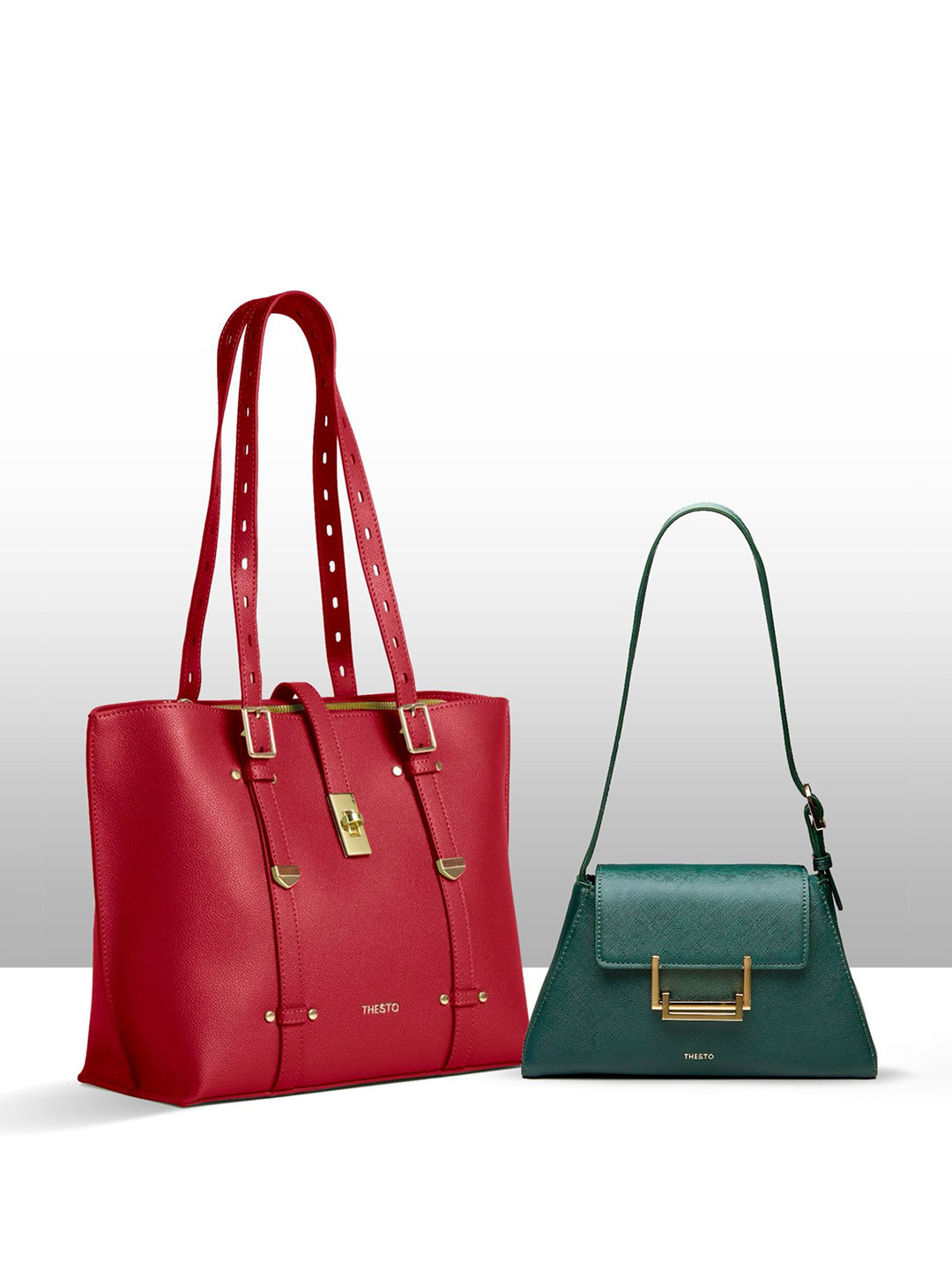 

THESTO Pack Of 2 Solid Structured Shoulder Bags, Red