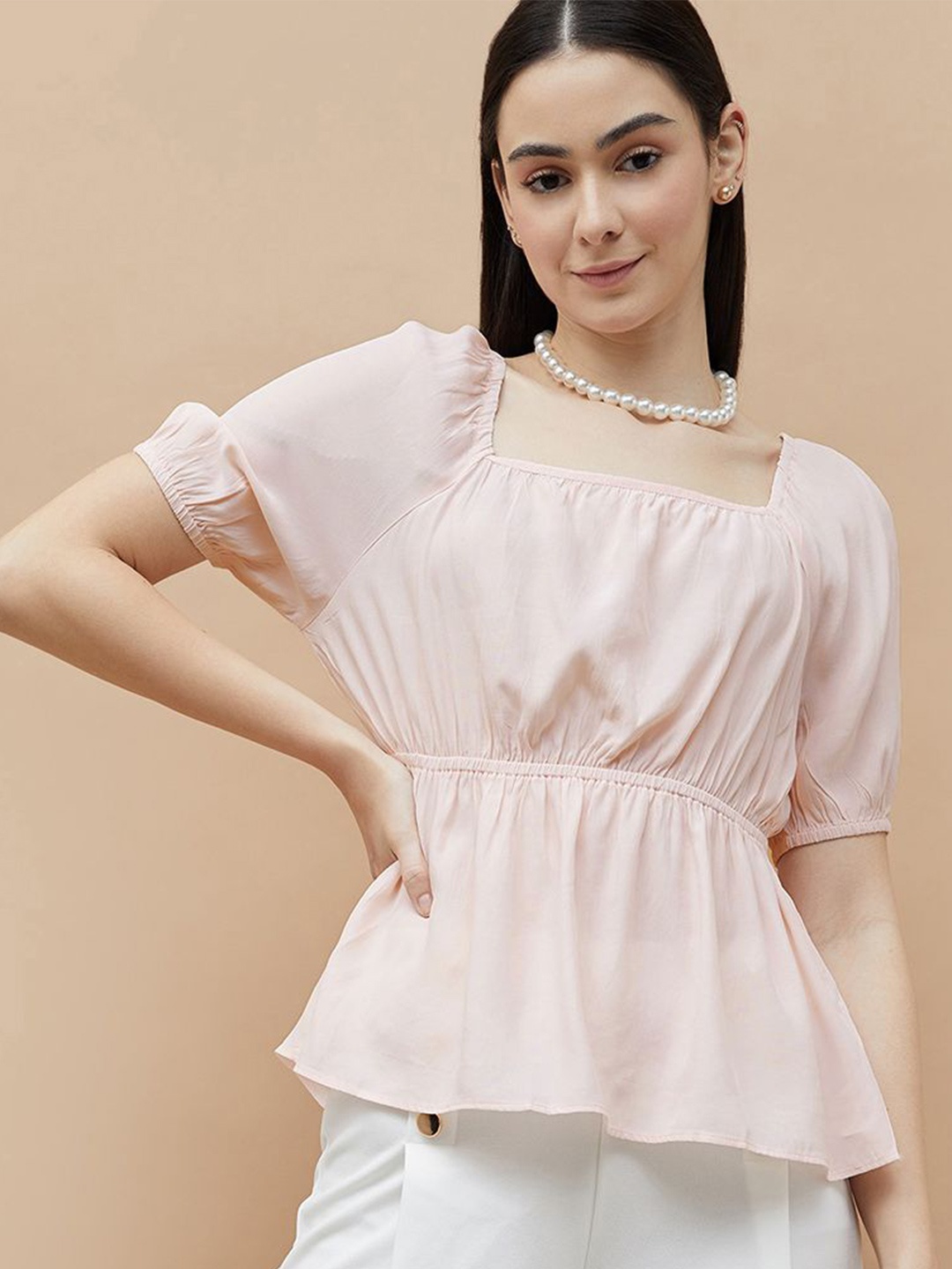 

Fame Forever by Lifestyle Women Solid Round Neck Cotton Top, Peach