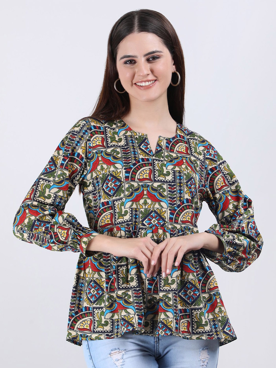 

VAPPSYAM Women Ethnic Motifs Printed Round Neck Top, Multi