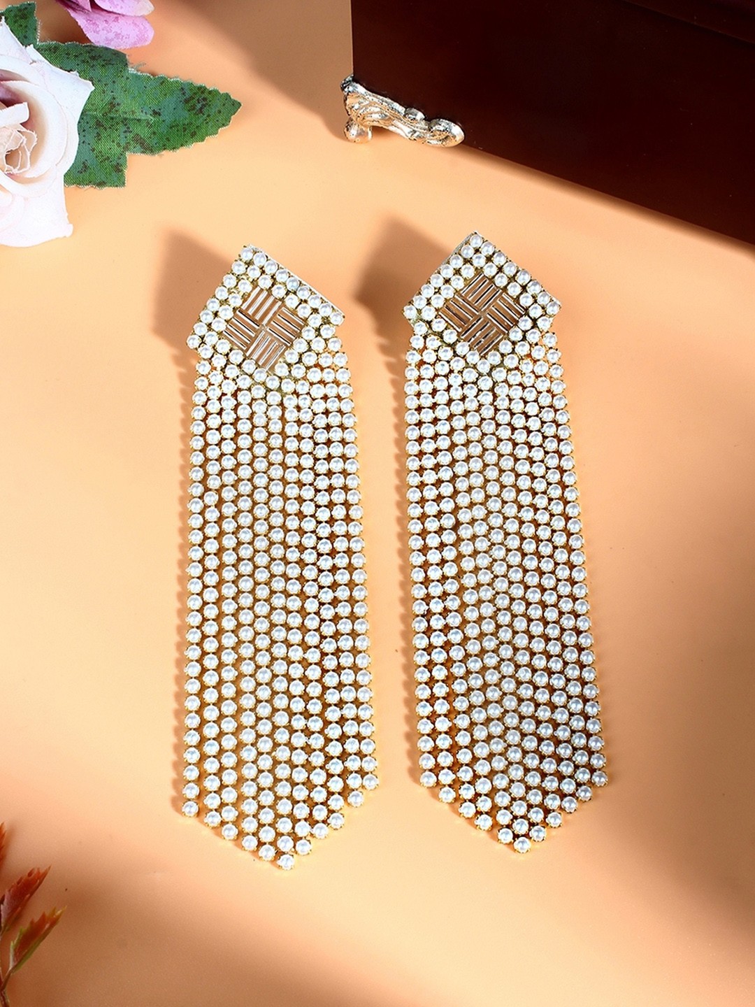 

KPOP Gold-Plated Contemporary Rhinestone Studded Drop Earrings
