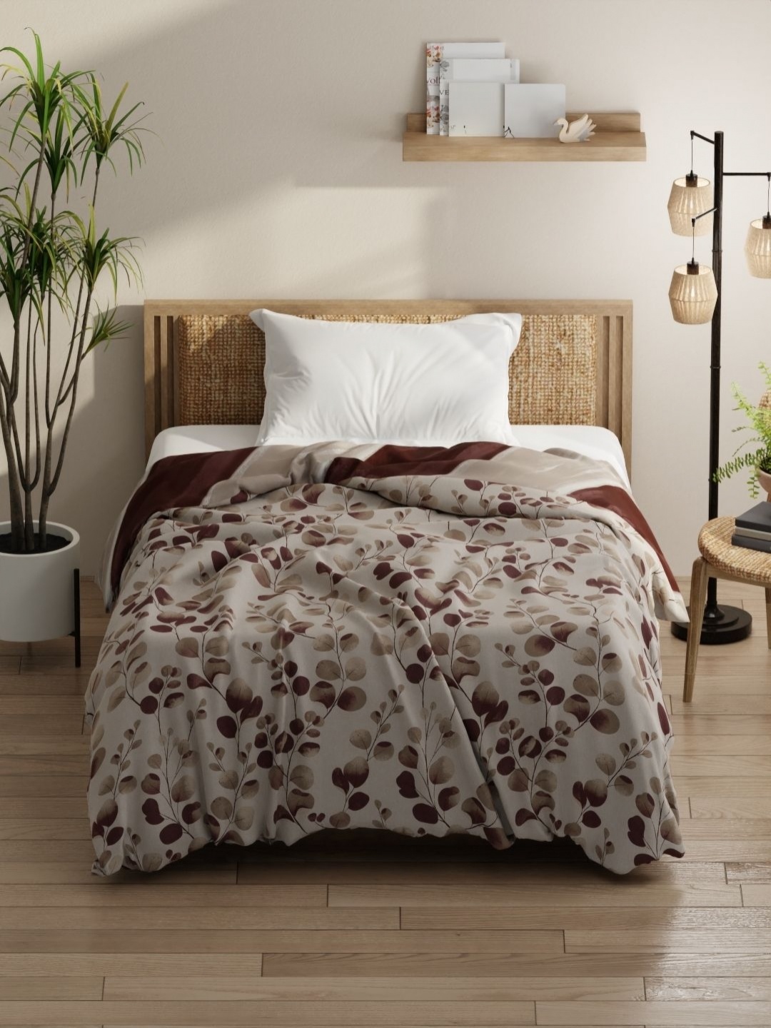 

KOPA Denim Cotton Feel Brown Floral Microfiber AC Room 150 GSM Single Bed Comforter