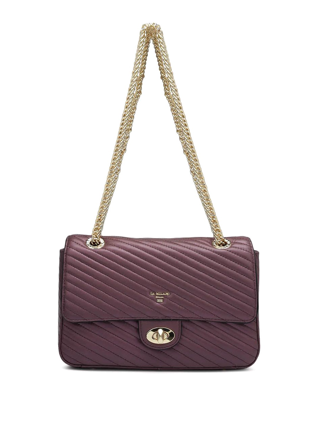 

Da Milano Women Textured Leather Structured Shoulder Bag with Quilted, Burgundy