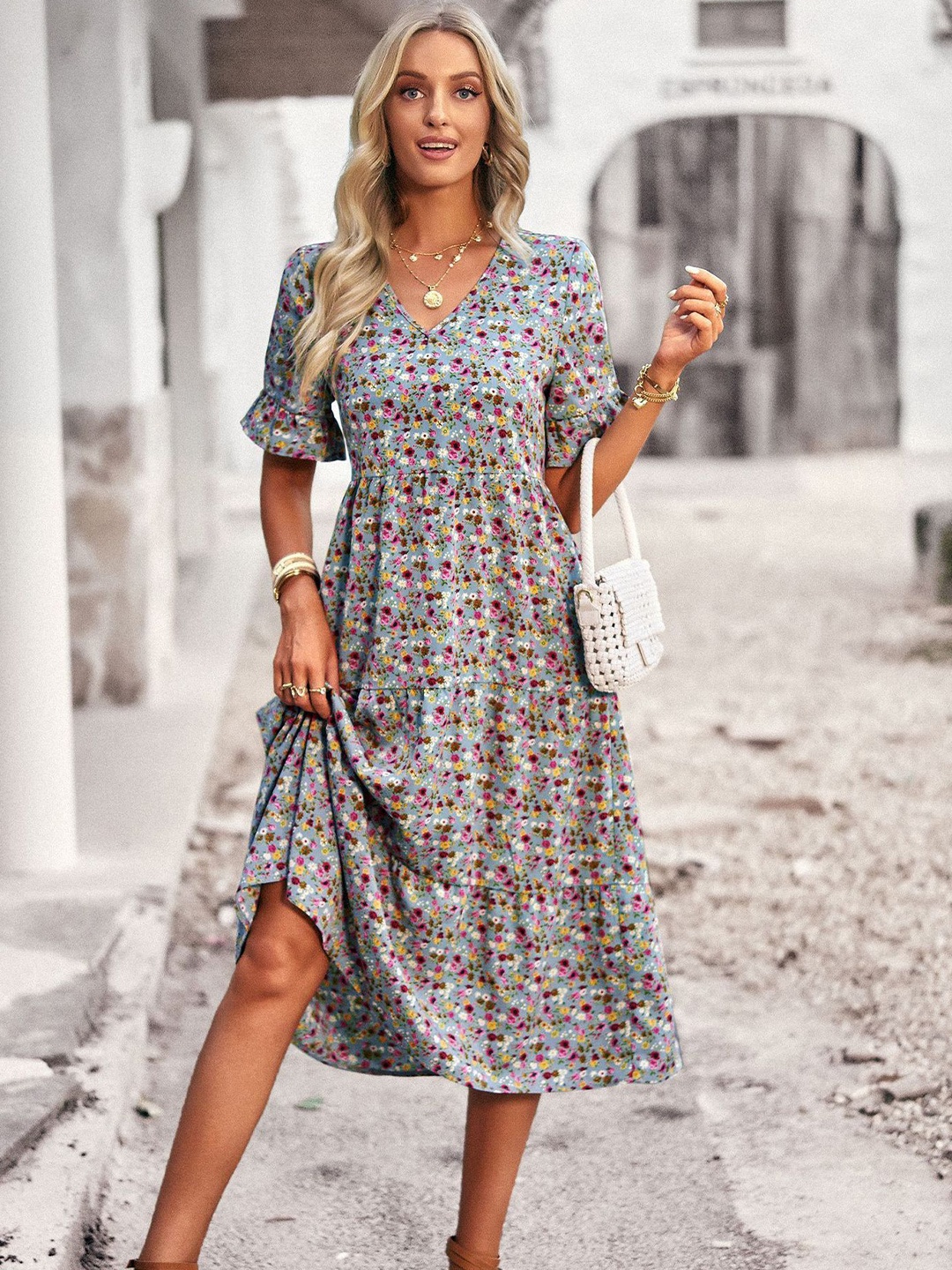 

StyleCast Floral Print A-Line Midi Dress, Grey