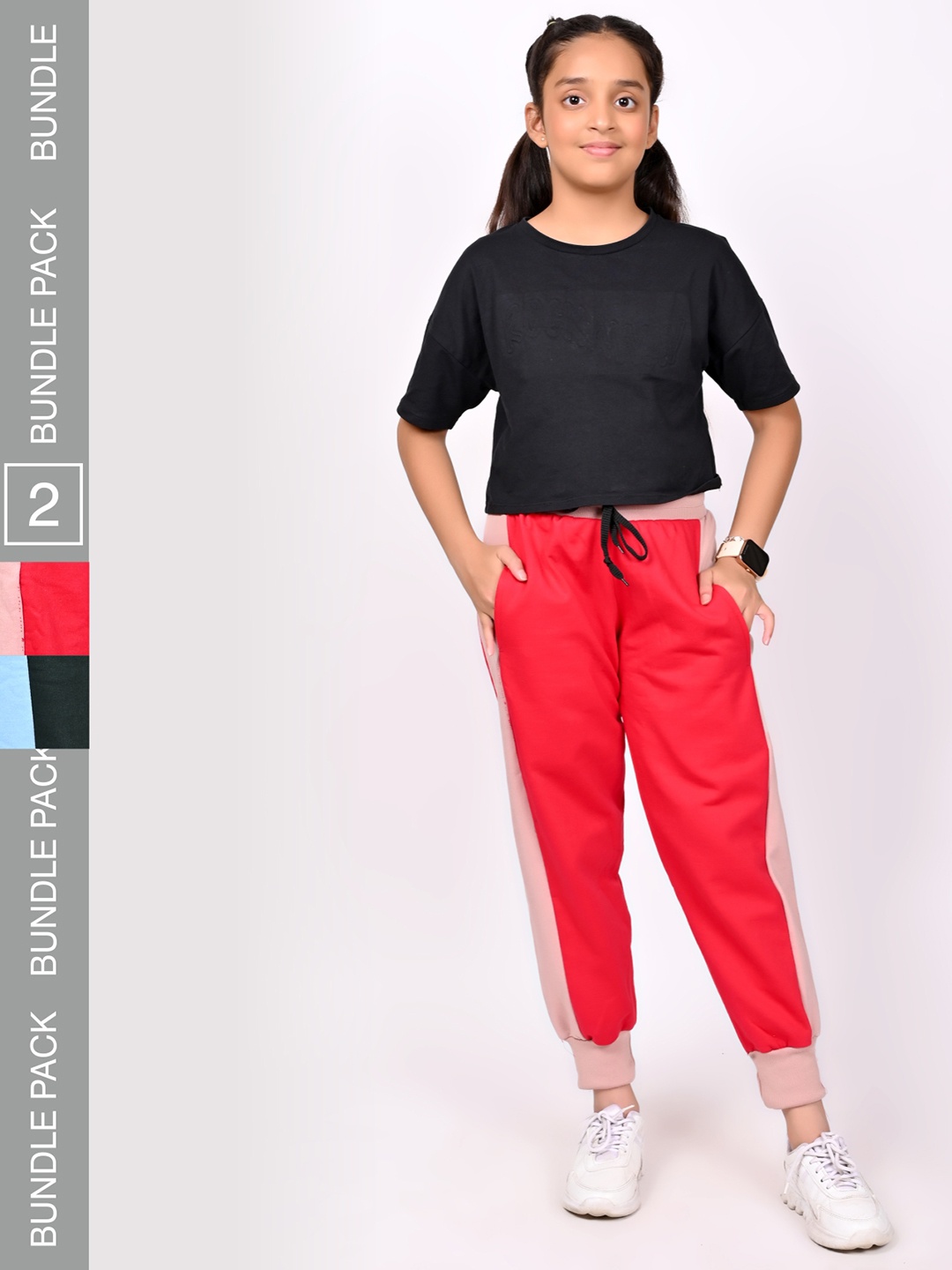 

BAESD Pack Of 2 Girls Regular Fit Joggers Track Pants, Red