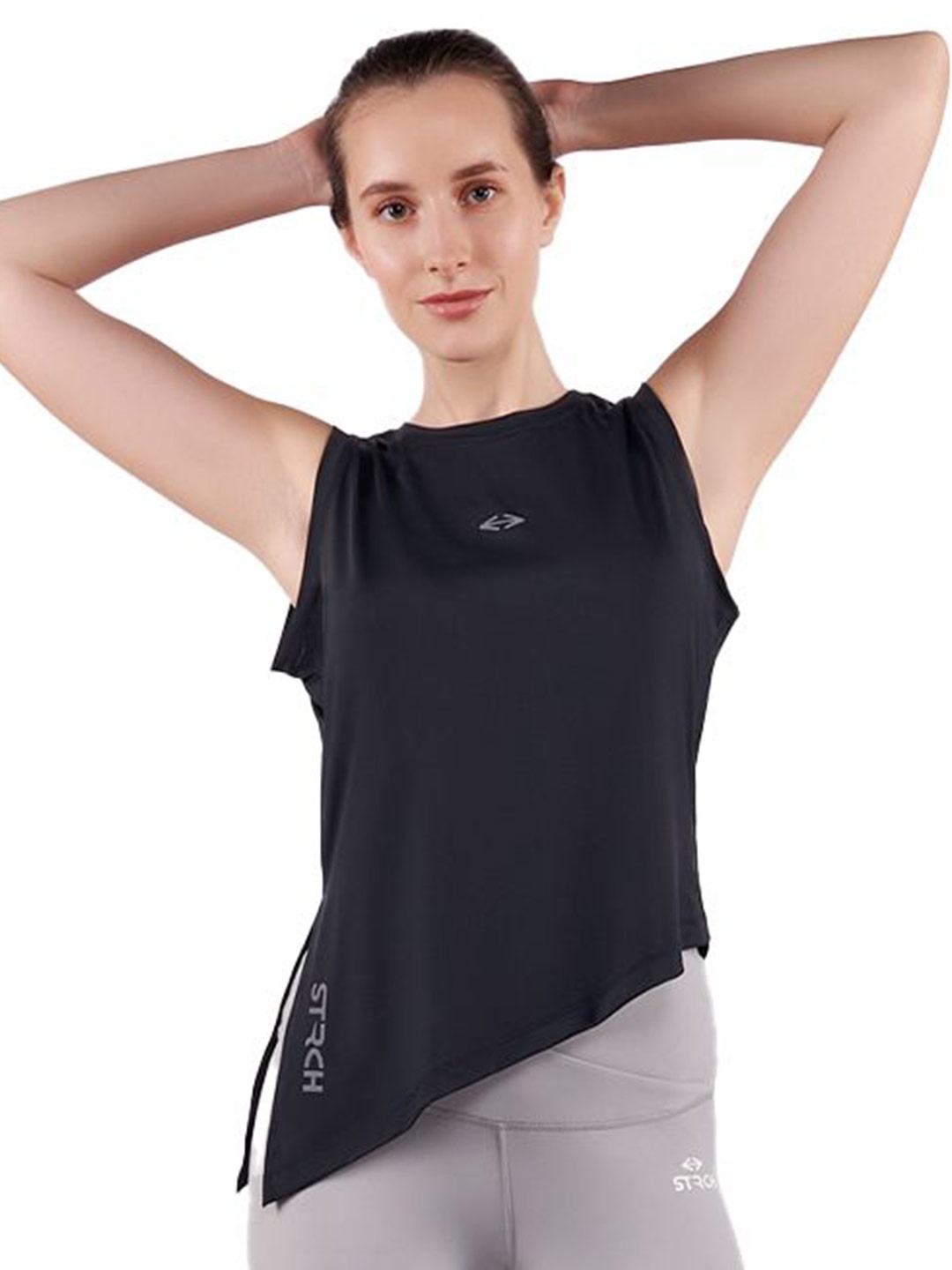 

STRCH Women Solid Round Neck Nylon Top, Black