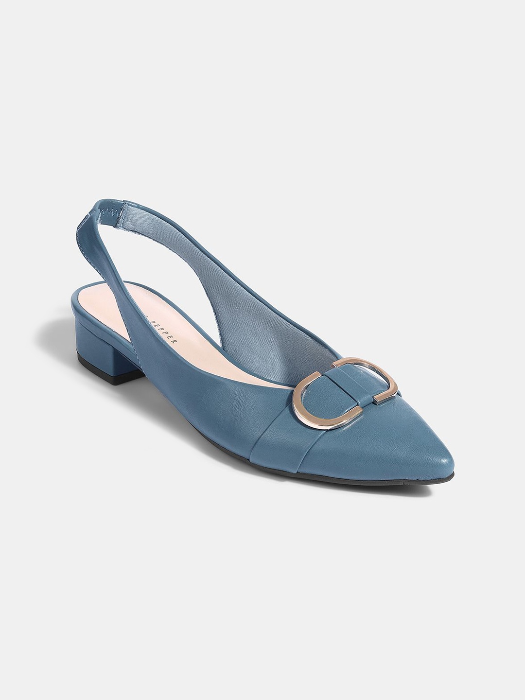 

LEMON & PEPPER Solid Buckles Block Sandals, Blue