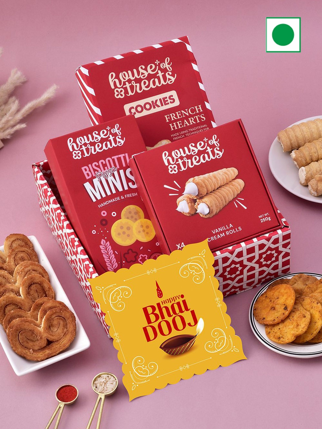 

RawFruit Set Of 5 Bhai Dooj Fusion Cookies Assorted Gifts, Red