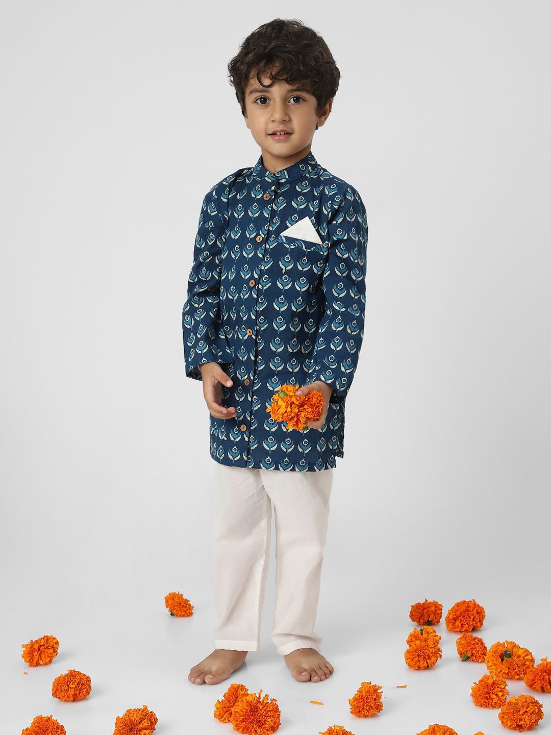 

Nauti Nati Boys Cotton Printed Kurta Set, Blue