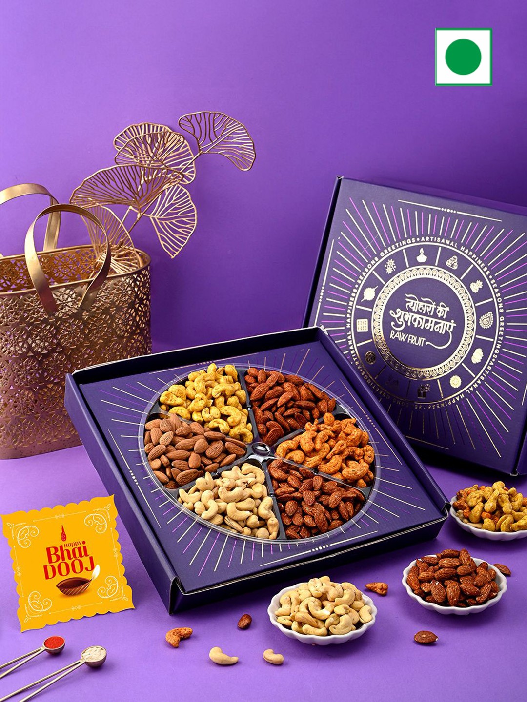 

RawFruit Bhai Dooj Dry Fruit Gift Pack With Roli Chawal, Purple