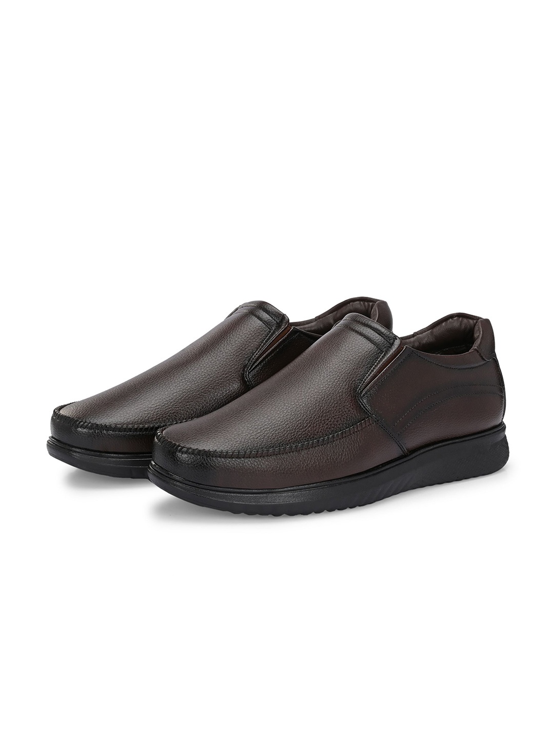 

LEGWORK Men Solid Leather Formal Slip-On Shoes, Brown