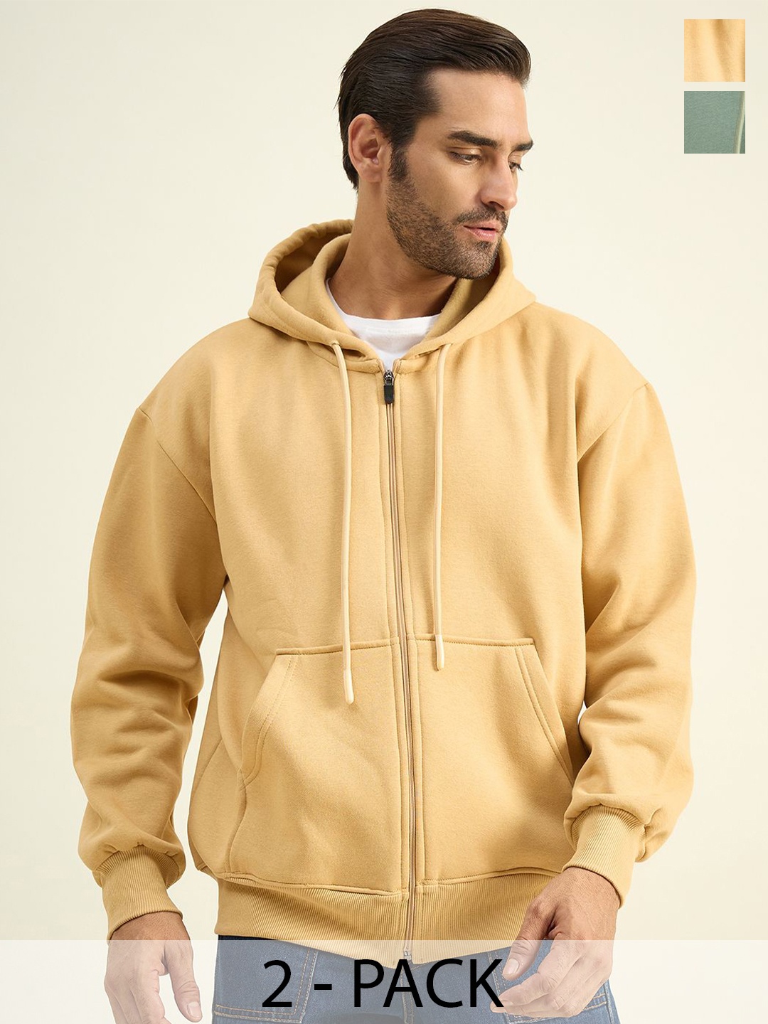 

COLOR CAPITAL Unisex Pack Of 2 Solid Hood Cotton Ribbed Sweatshirts, Yellow