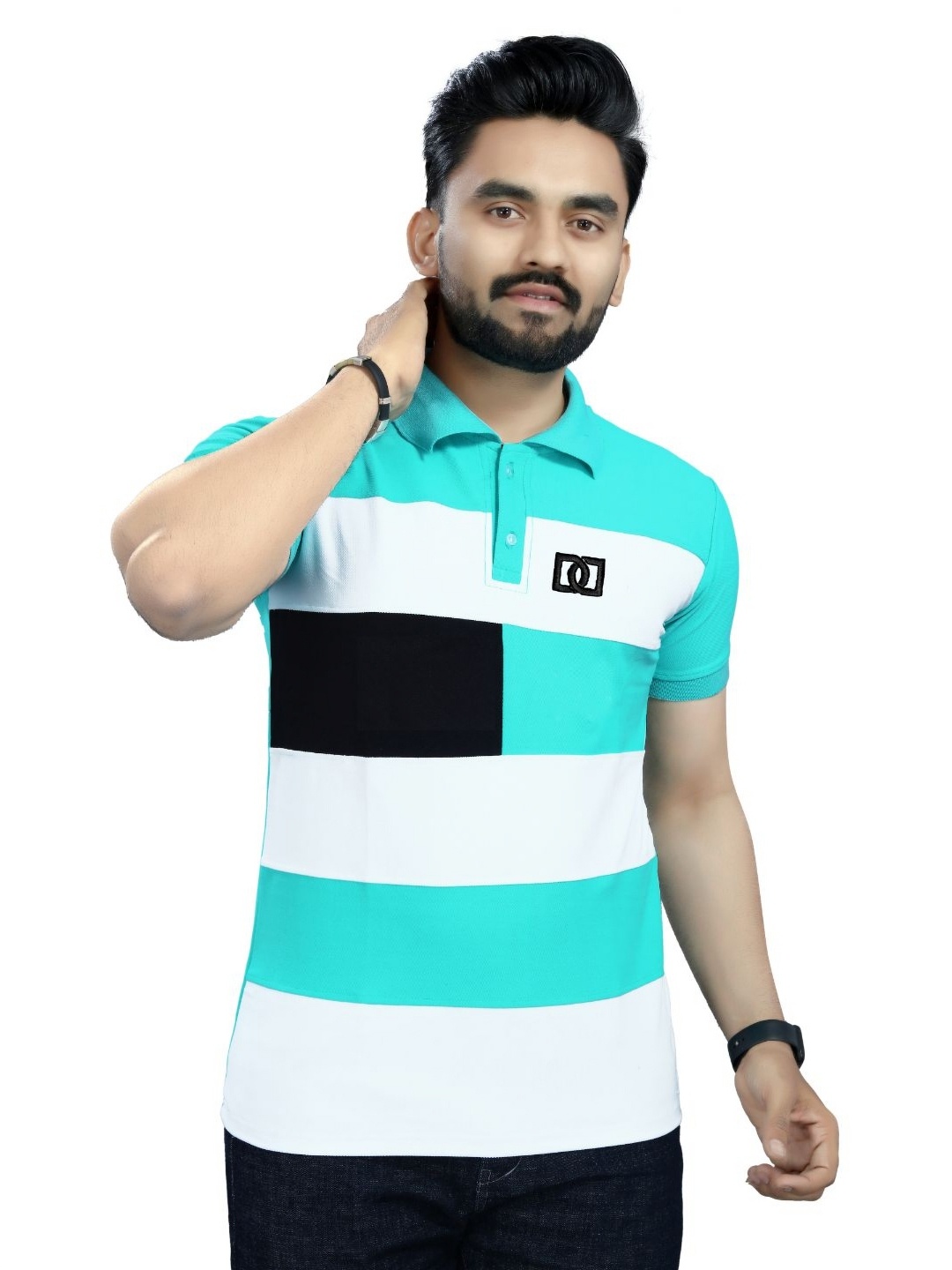 

DYRECTDEALS Men Colourblocked Polo Collar T-shirt, Blue