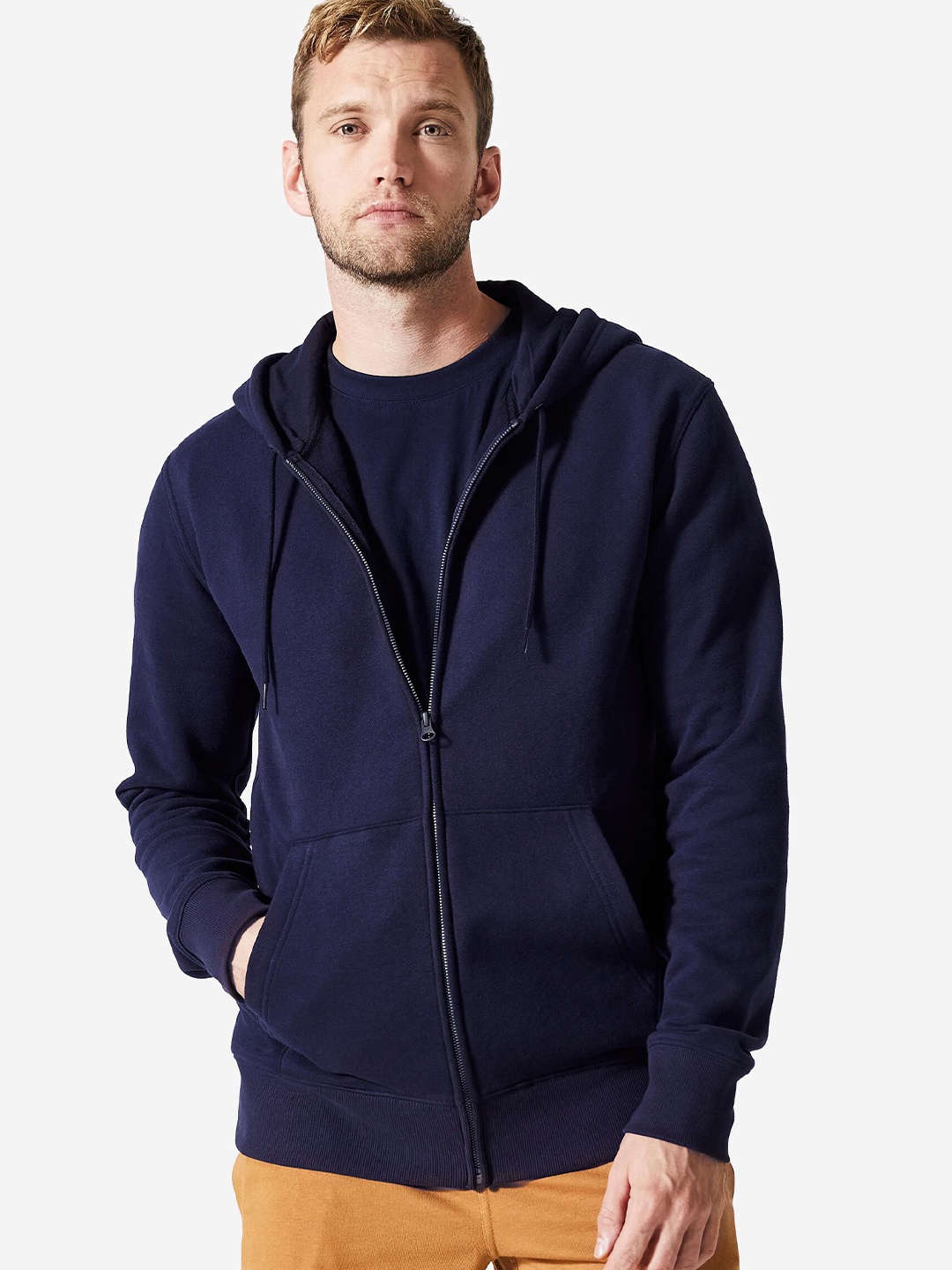 

Domyos By Decathlon Men Solid Hood Front-Open Sweatshirt, Blue