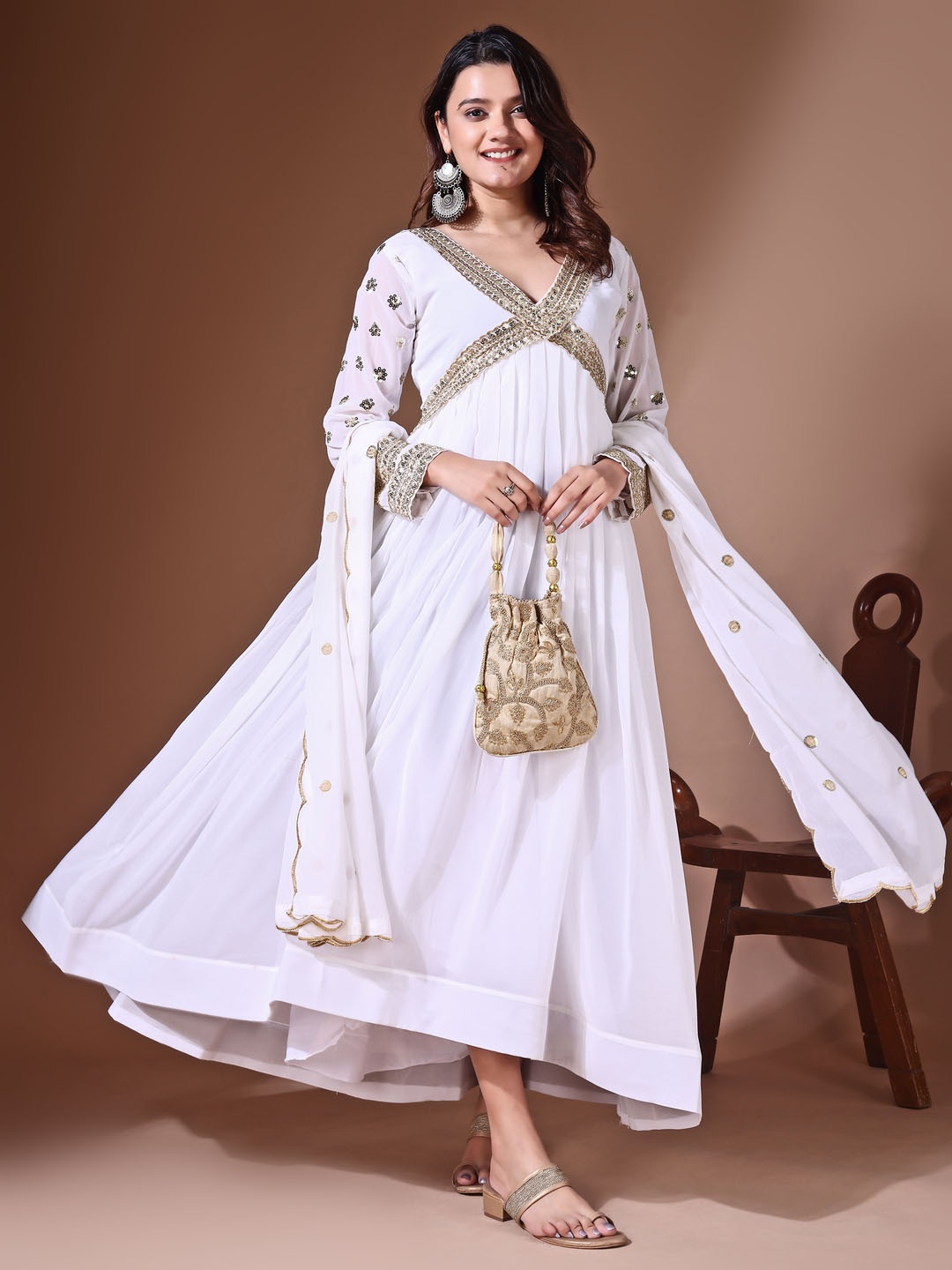 

KALINI Women Georgette Kurta, White