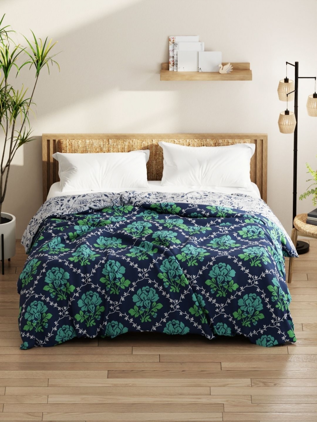 

KOPA Green & Navy Blue Floral Microfiber AC Room 120 GSM Double Bed Comforter