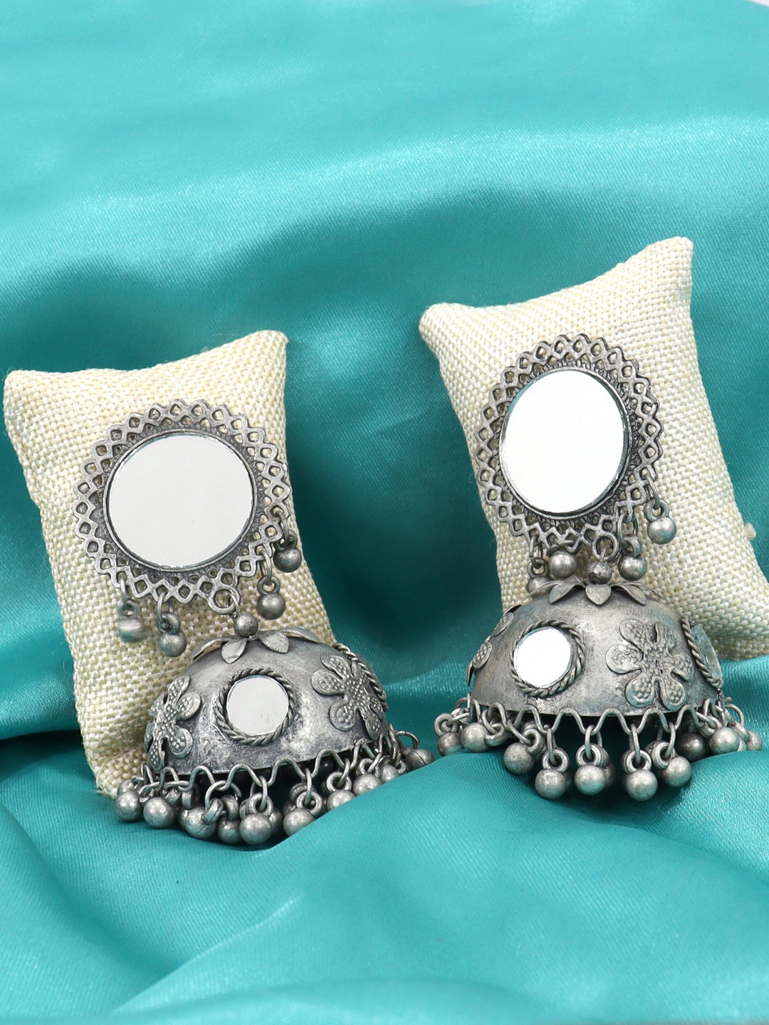 

VAGHBHATT Sterling Silver Classic Oxidised Mirror Detail Jhumkas