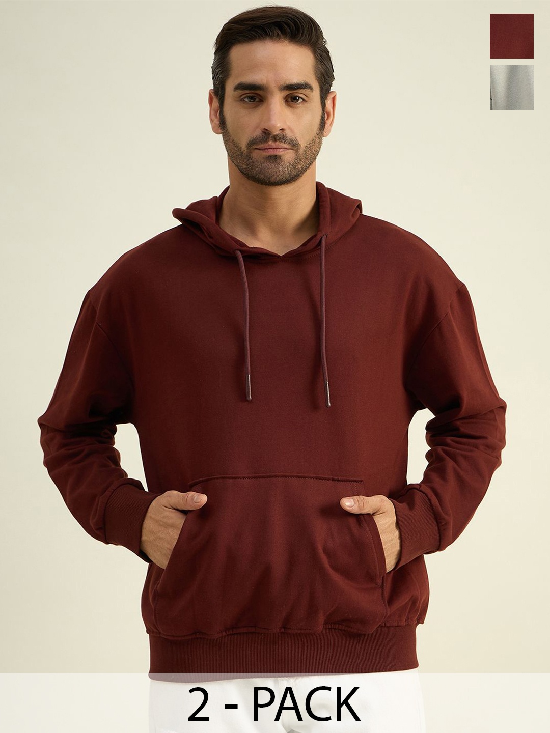 

COLOR CAPITAL Unisex Pack Of 2 Solid Hood Cotton Pullover Sweatshirts, Maroon