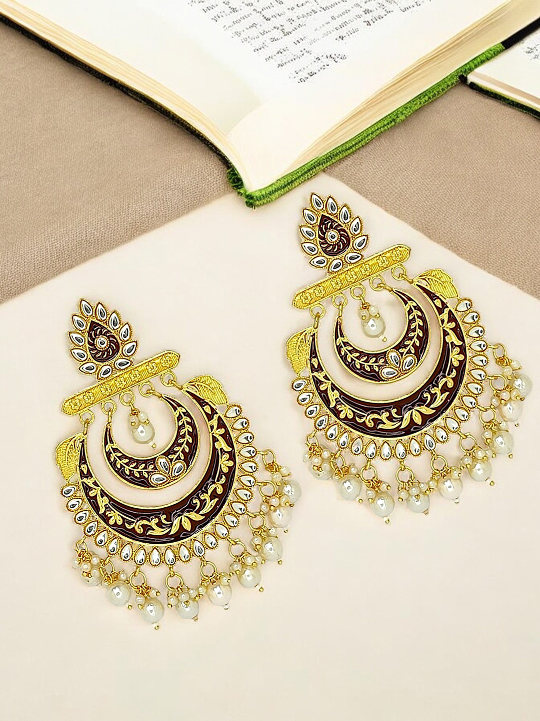 

9blings Crescent Shaped Chandbalis Earrings, Brown
