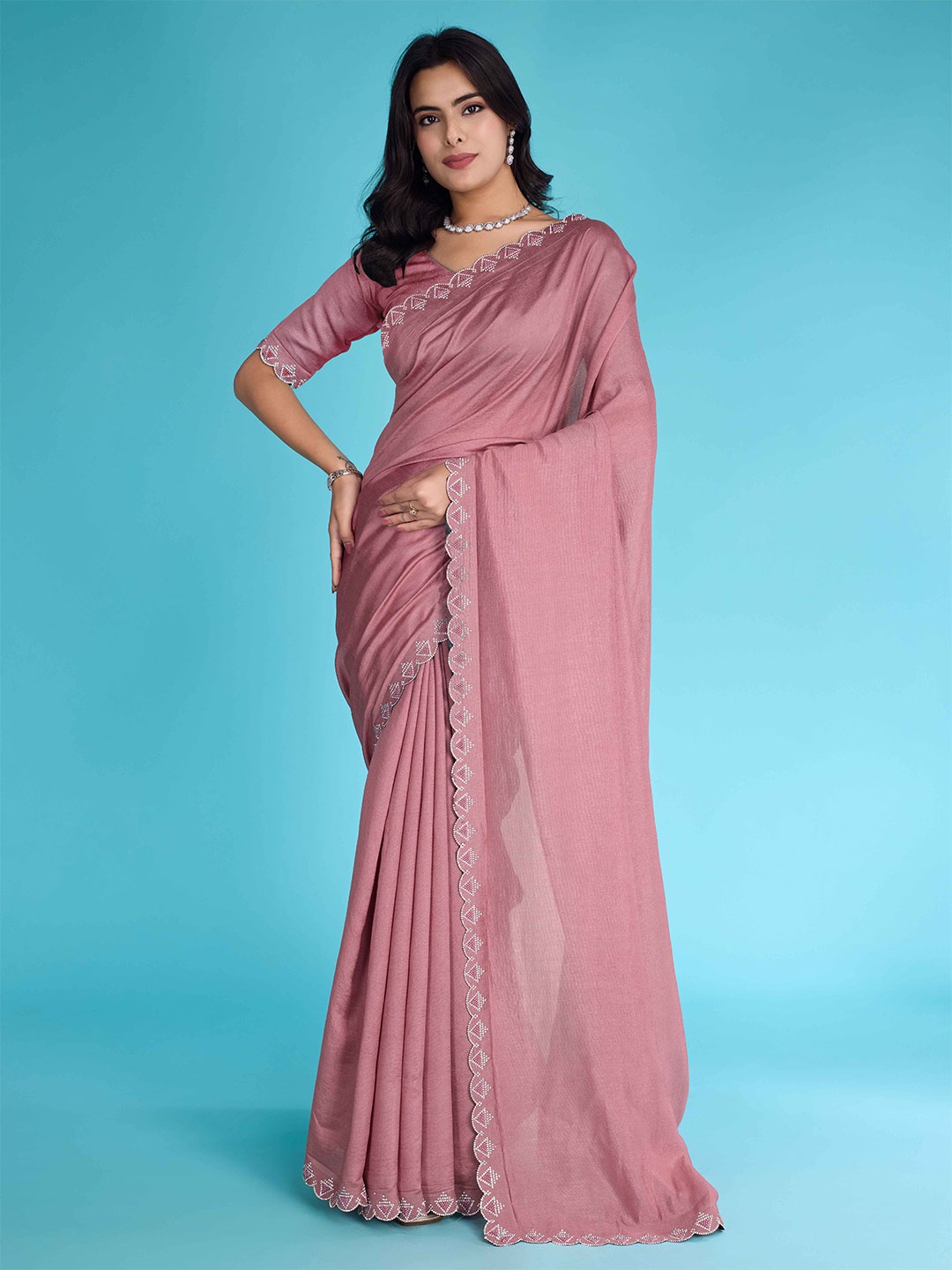 

Mitera Beads and Stones Embellished Saree, Pink