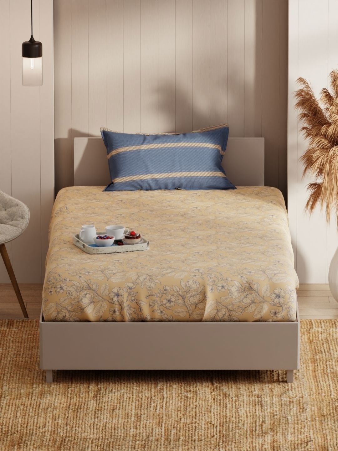 

KOPA Bio-Soft Tan Microfiber 152 TC Single Bedsheet with 1 Pillow Cover 1.55 m X 2.36 m