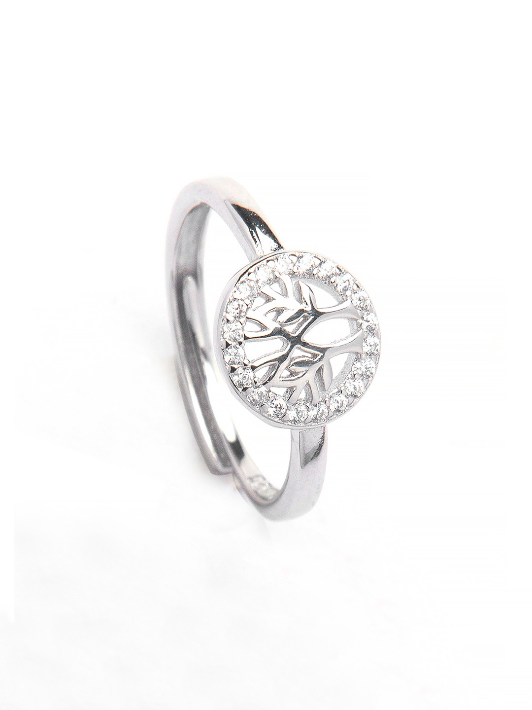 

De Flossy Silver Unisex 925 Sterling Stone-Studded Finger Ring