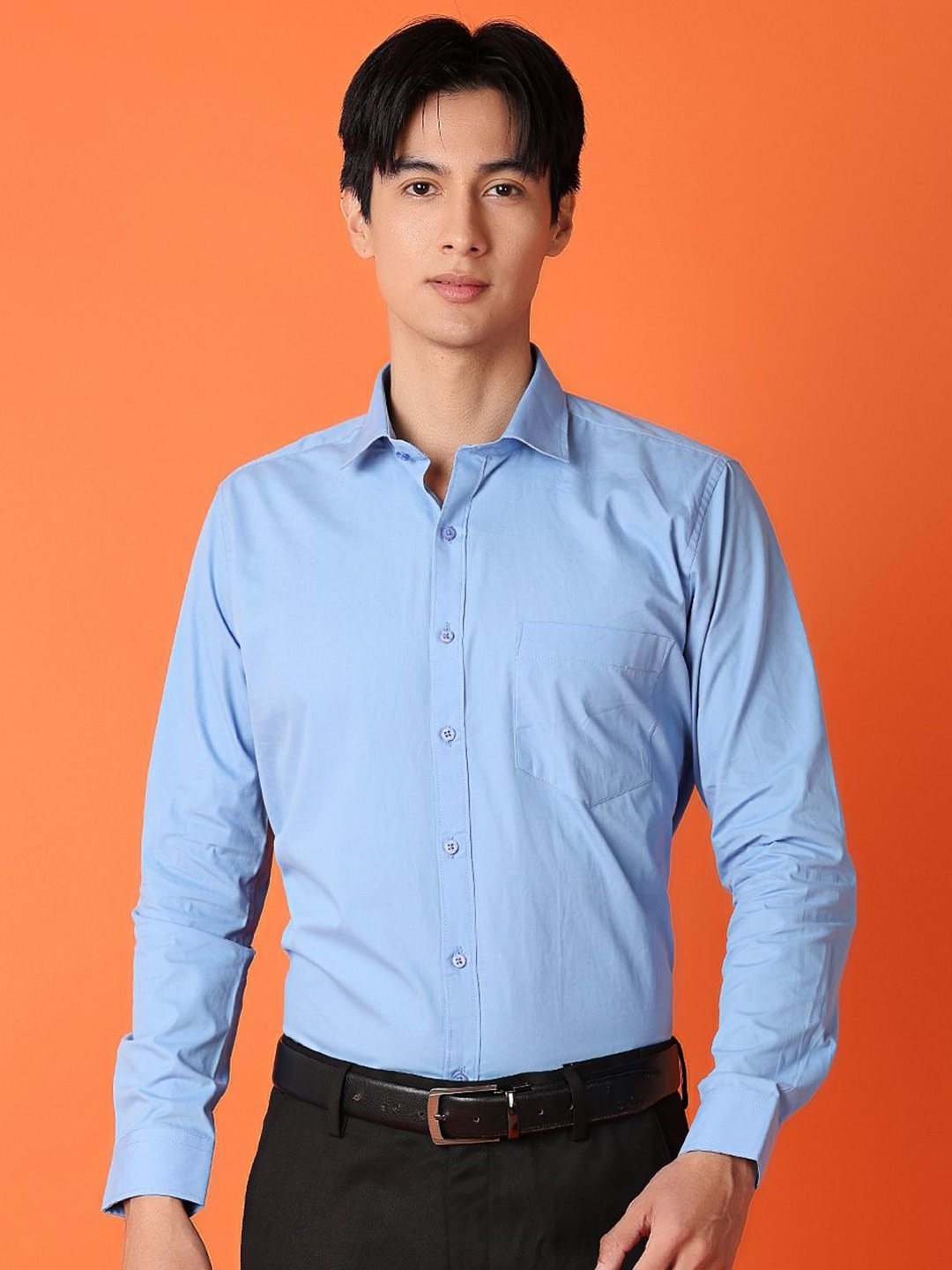 

V-Mart Men Spread Collar Solid Cotton Casual Shirt, Blue