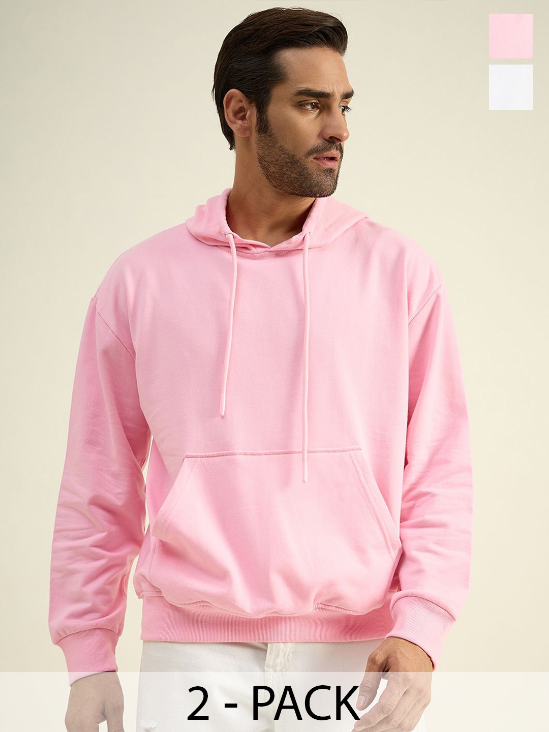 

COLOR CAPITAL Unisex Pack Of 2 Solid Hood Cotton Pullover Sweatshirts, Pink