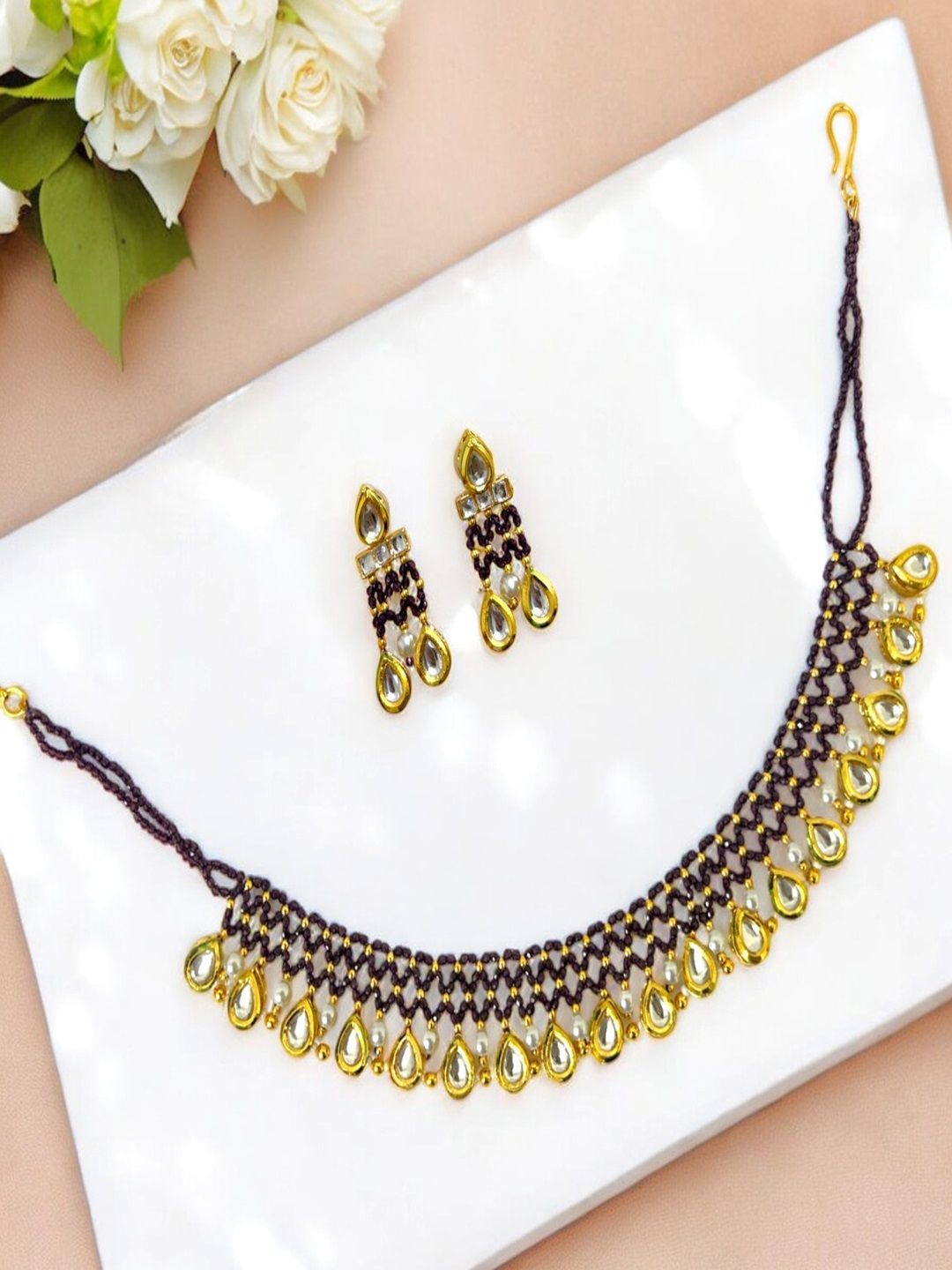 

AccessHer Gold-Plated Artificial Stones and Beads Studded Jewellery Set