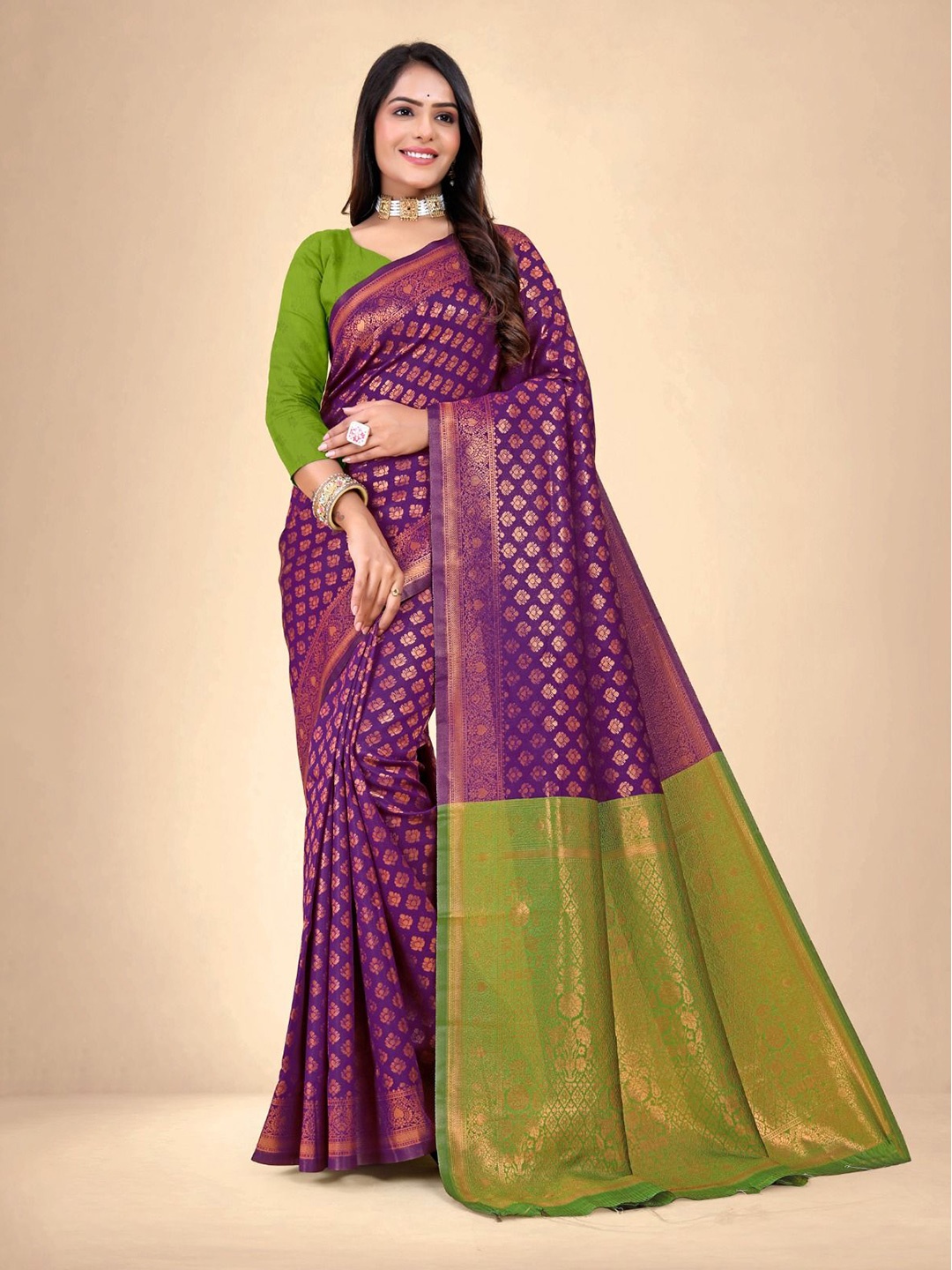 

Abhilasha Ethnic Motifs Zari Pure Silk Kanjeevaram Saree, Purple
