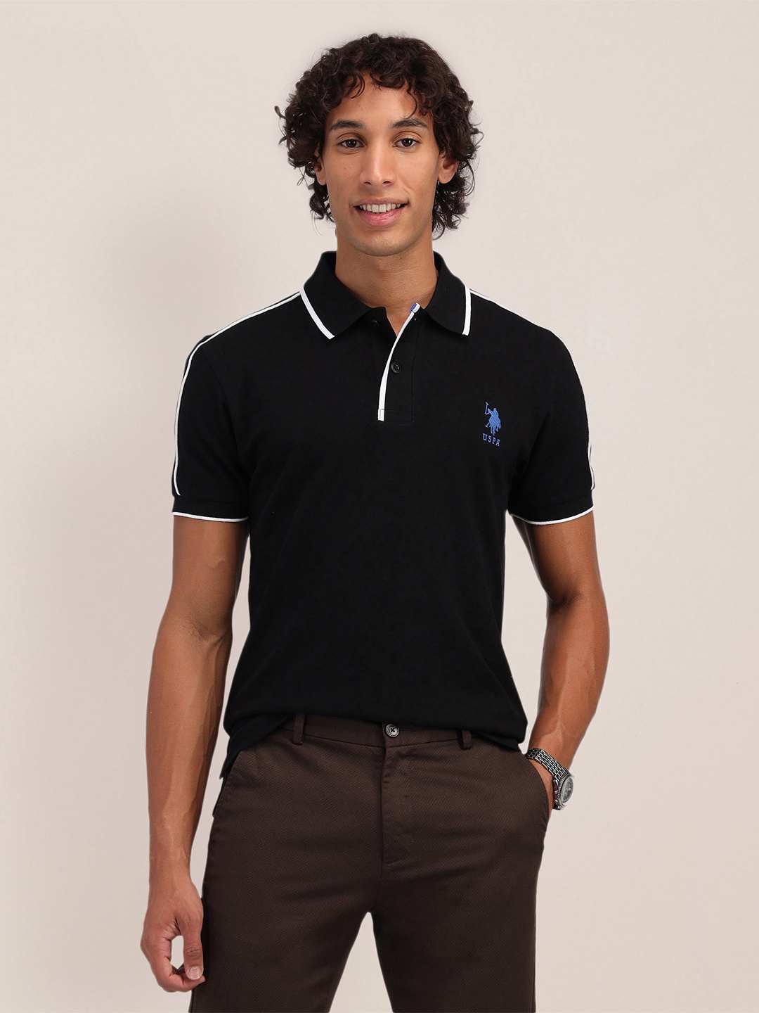 

U.S. Polo Assn. Polo Collar Pure Cotton Slim Fit T-shirt, Black