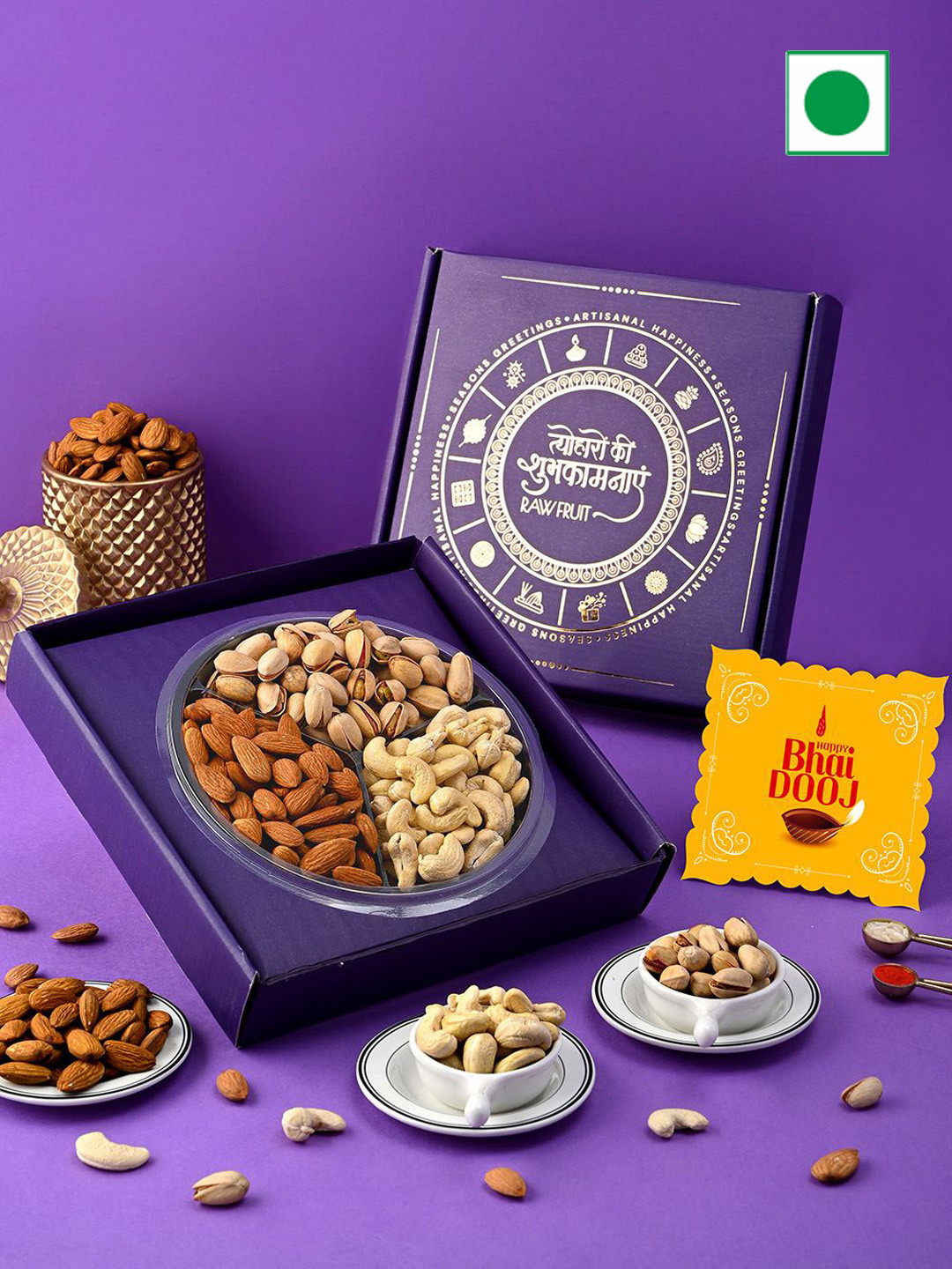 

RawFruit Bhai Dooj Dry Fruit Gift Pack With Roli Chawal, Purple