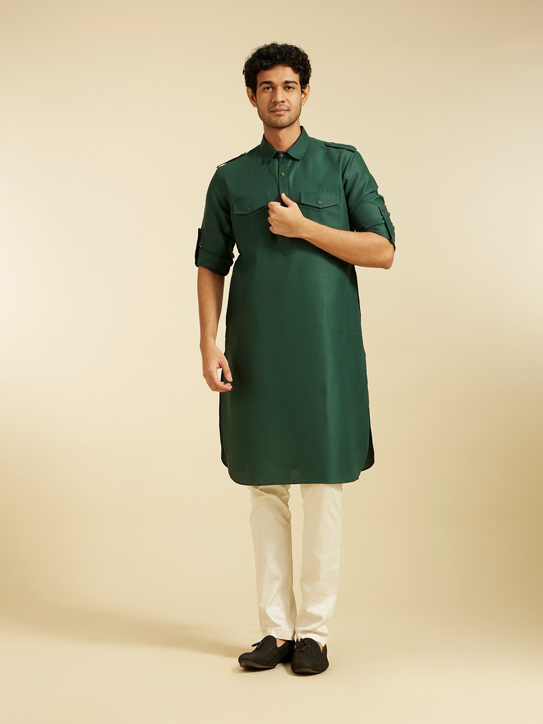 

Diwas by Manyavar Shirt Collar Pathani Kurta, Green