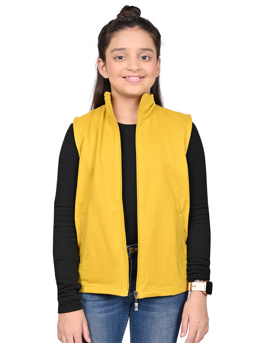 

BAESD Girls Mock Collar Solid Fleece Casual Open Front Jacket, Yellow