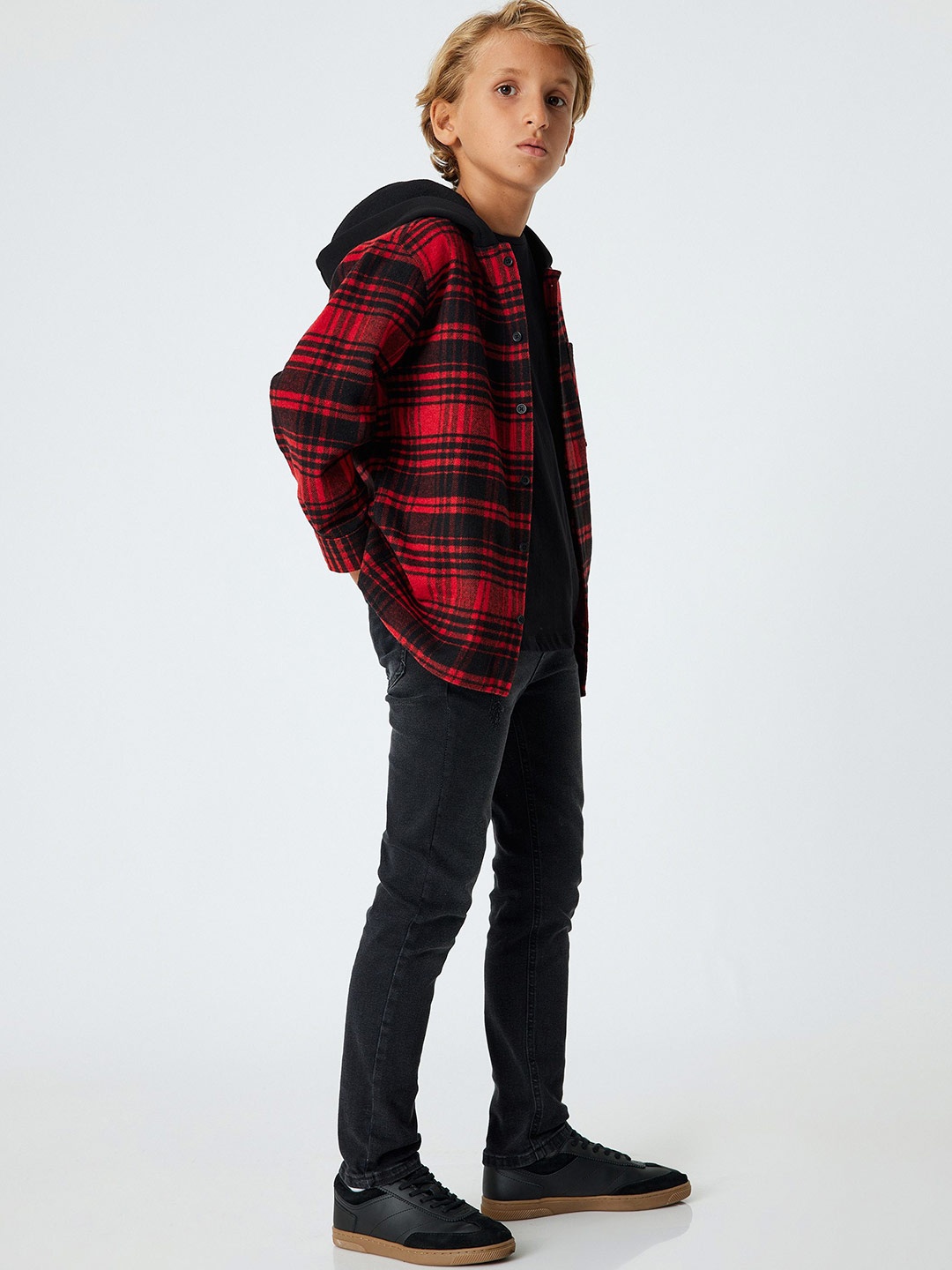 

Koton Boys Hood Tartan Checked Acrylic Casual Shirt, Red