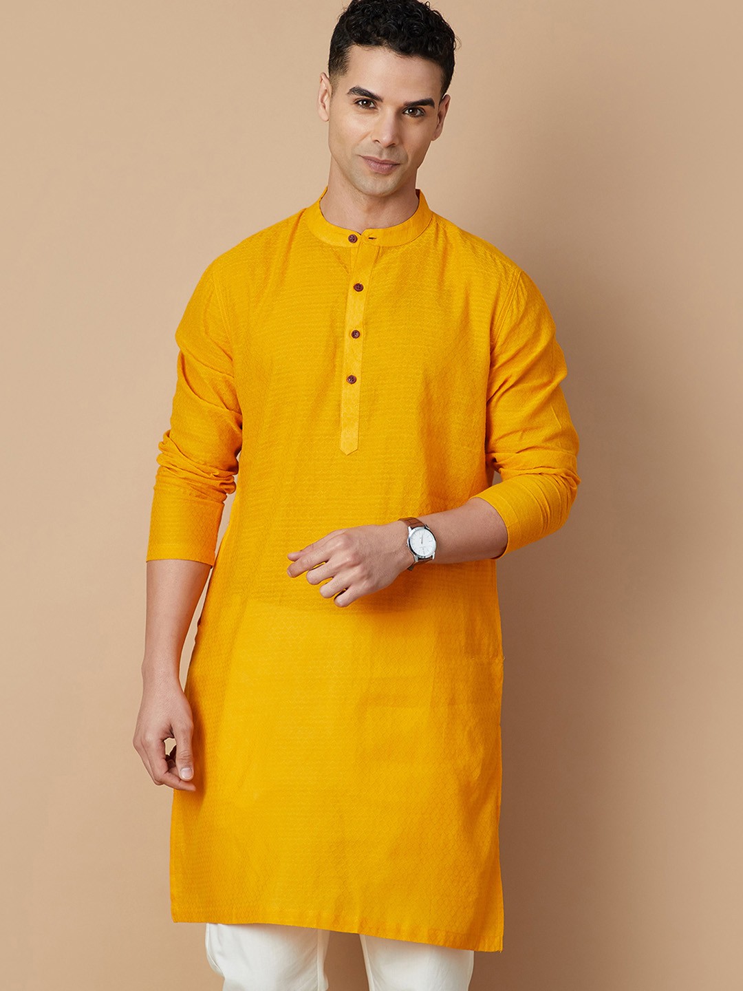 

Melange by Lifestyle Men Thread Work Kurta, Yellow